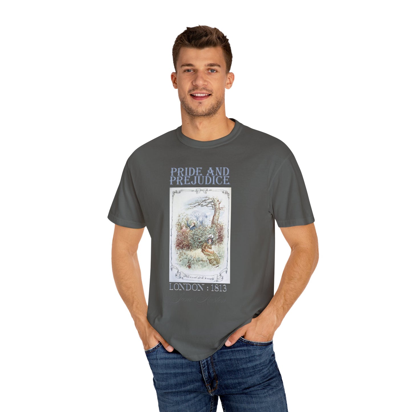 Jane Austen Comfort Colors TShirt, Pride & Prejudice Historical Romance, Bookish Literary Jane Austen Fan Art Gift for Her Bookclub Tee T-Shirt Printify