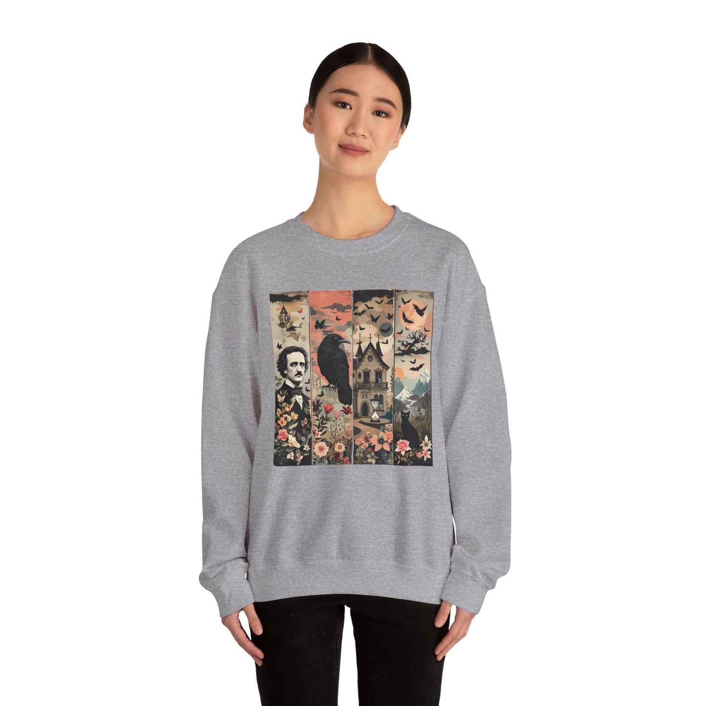 Edgar Allan Poe Sweatshirt The Raven Nevermore Gothic Horror Sweater Dark Academia Macabre Halloween Gift for Book Lovers Birthday Christmas