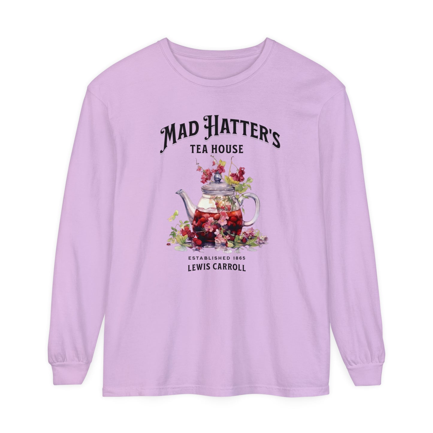 Mad Hatter's Tea Long Sleeve Shirt Alice In Wonderland Lewis Carroll Whimsigoth Academia TShirt Mad Hatter Tea Party Tee Bookish Booktok Long-sleeve Printify Orchid S