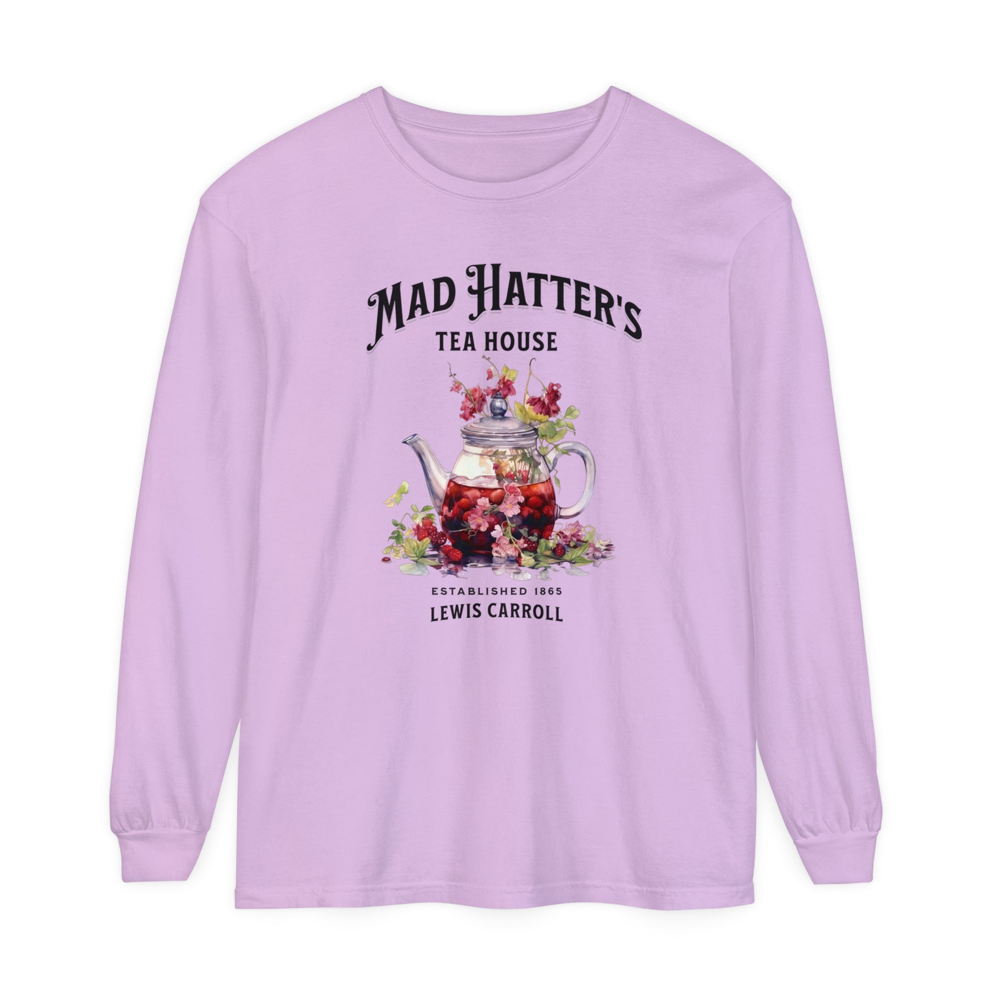 Mad Hatter's Tea Long Sleeve Shirt Alice In Wonderland Lewis Carroll Whimsigoth Academia TShirt Mad Hatter Tea Party Tee Bookish Booktok Long-sleeve Printify Orchid S