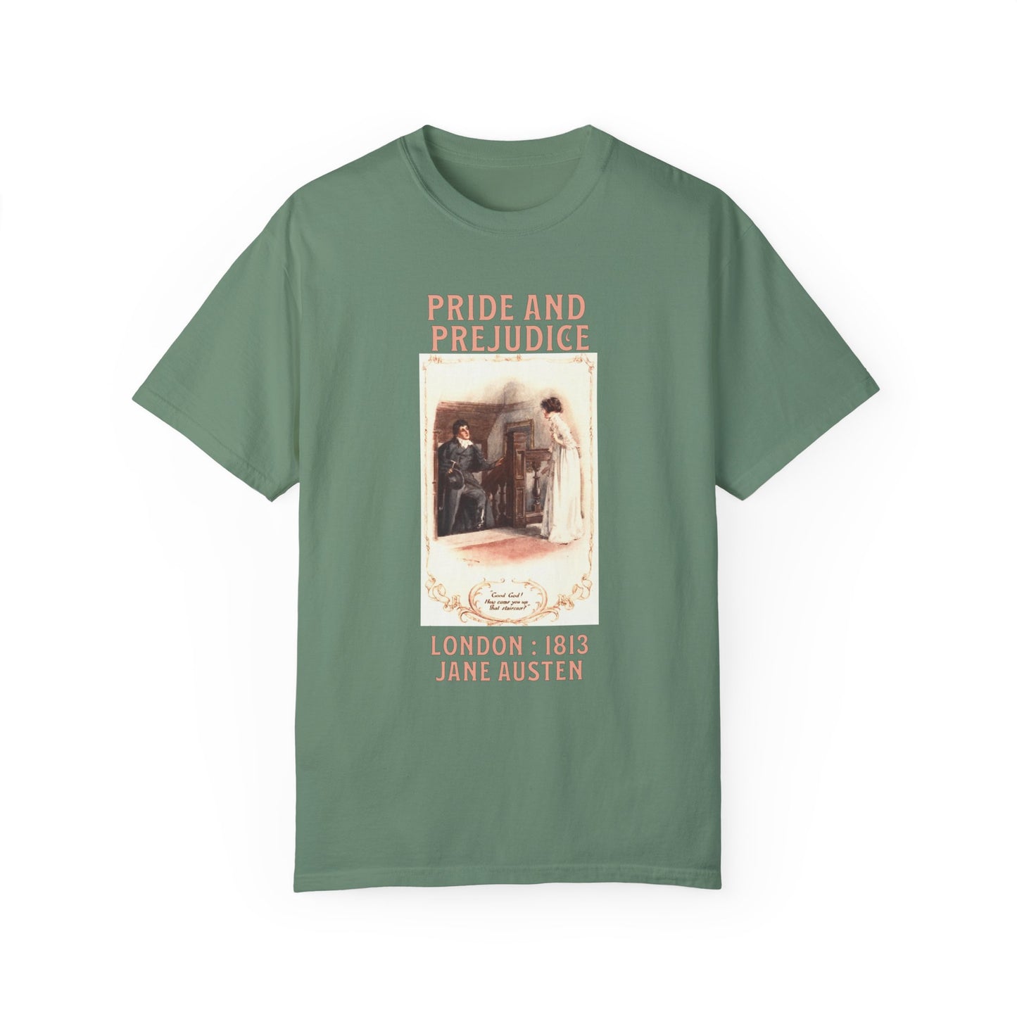 Jane Austen Comfort Colors TShirt, Pride & Prejudice Historical Romance, Bookish Literary Jane Austen Fan Art, Gift for Her Bookclub Tee T-Shirt Printify Light Green S