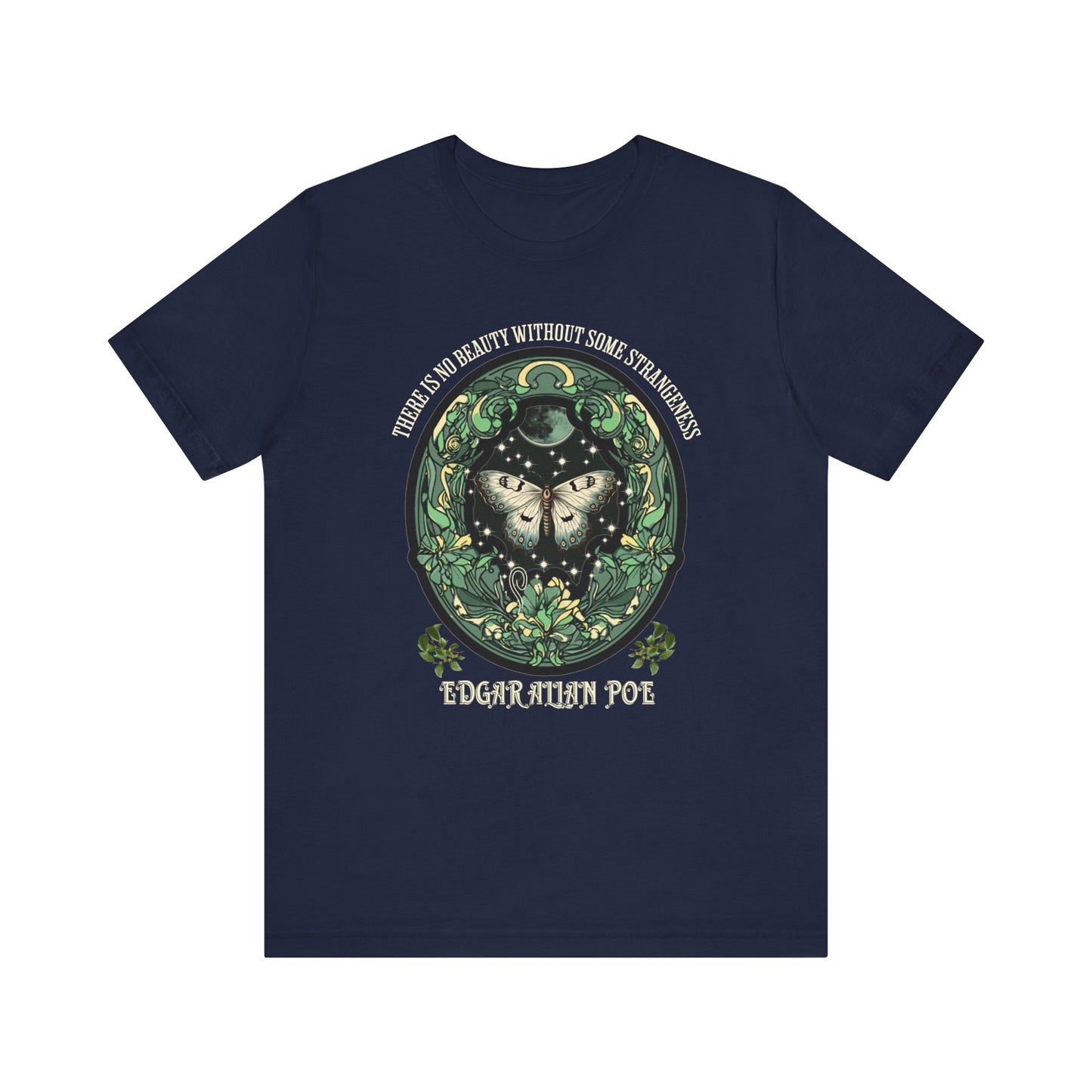 Edgar Allan Poe, Fairycore Night Garden T-Shirt, Book Lover Tee, Haunting Gothic Gift, Light, Dark Academia, Literary Poetry Bookclub Shirt T-Shirt Printify Navy S