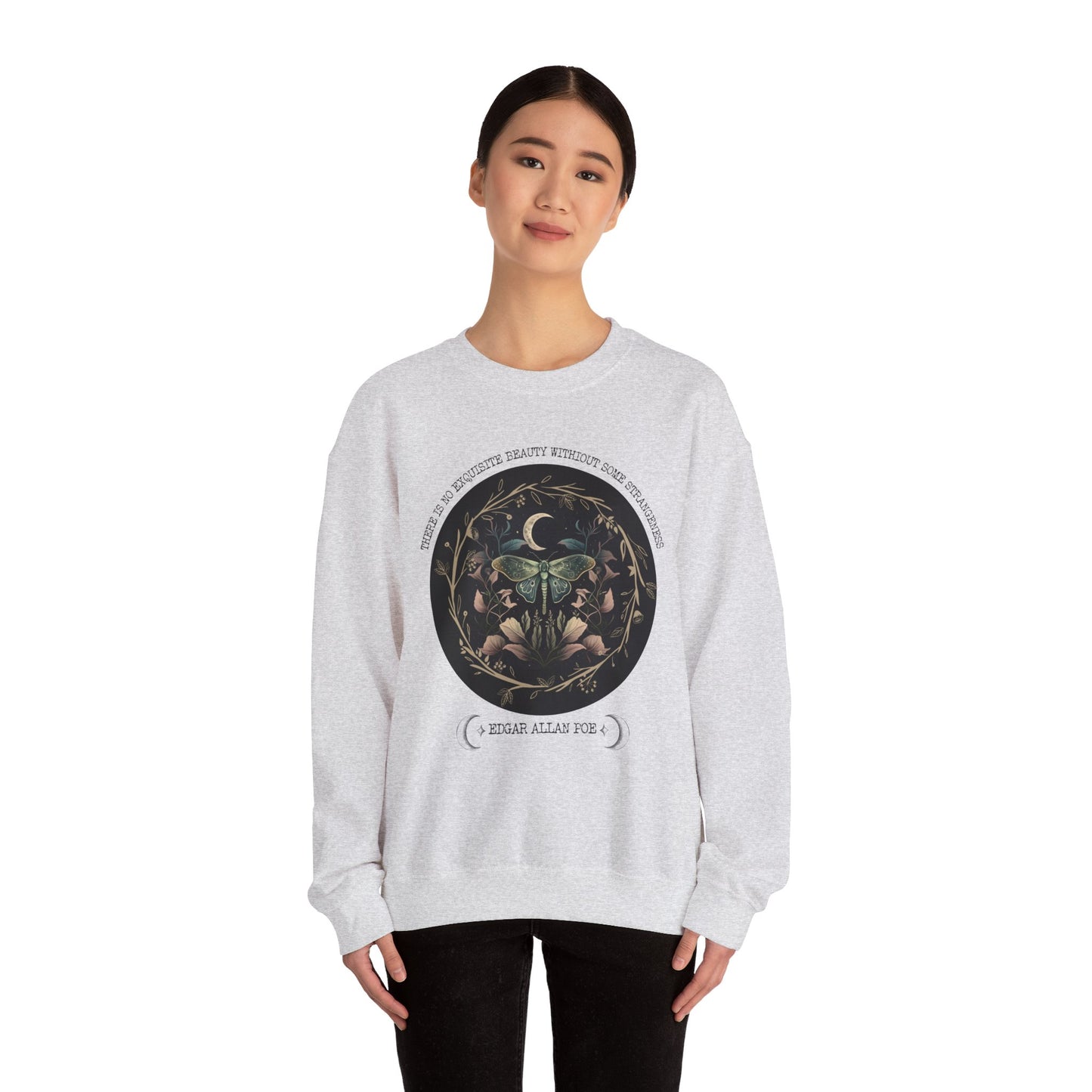 Edgar Allan Poe, Fairycore Night Garden Sweatshirt, Book Lover, Haunting Gothic Botanical Gift, Light, Dark Academia, Literature Sweater Sweatshirt Printify