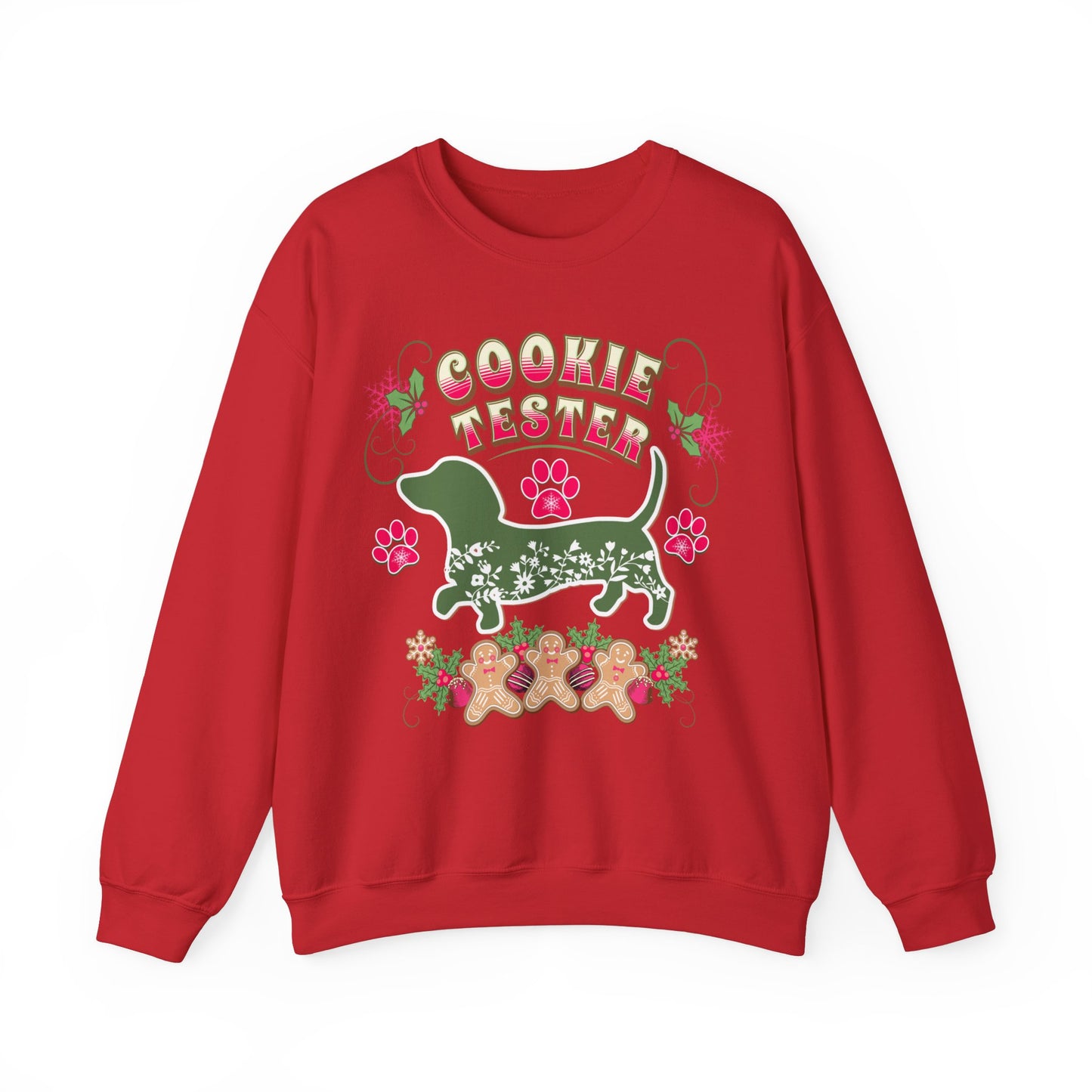 Christmas Dachshund Lover Baking Sweatshirt, Doxie Cookie Tester XMas T-Shirt, Dog Lover Shirt, Matching Family Christmas Cookie Baking Gift Sweatshirt Printify S Red