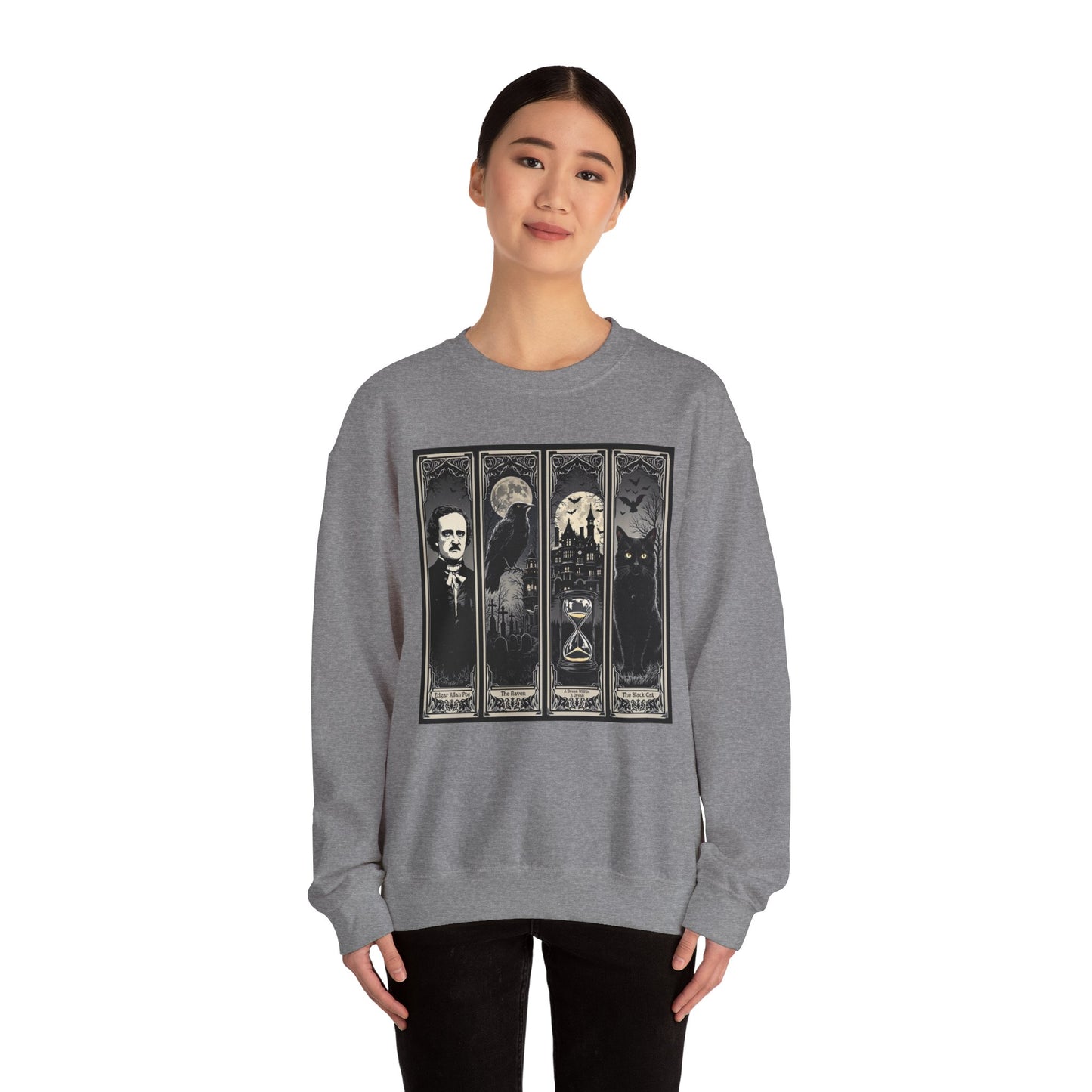 Edgar Allan Poe Sweatshirt The Raven Nevermore Gothic Horror Sweater Dark Academia Macabre Halloween Gift for Book Lovers Birthday Christmas Sweatshirt Printify