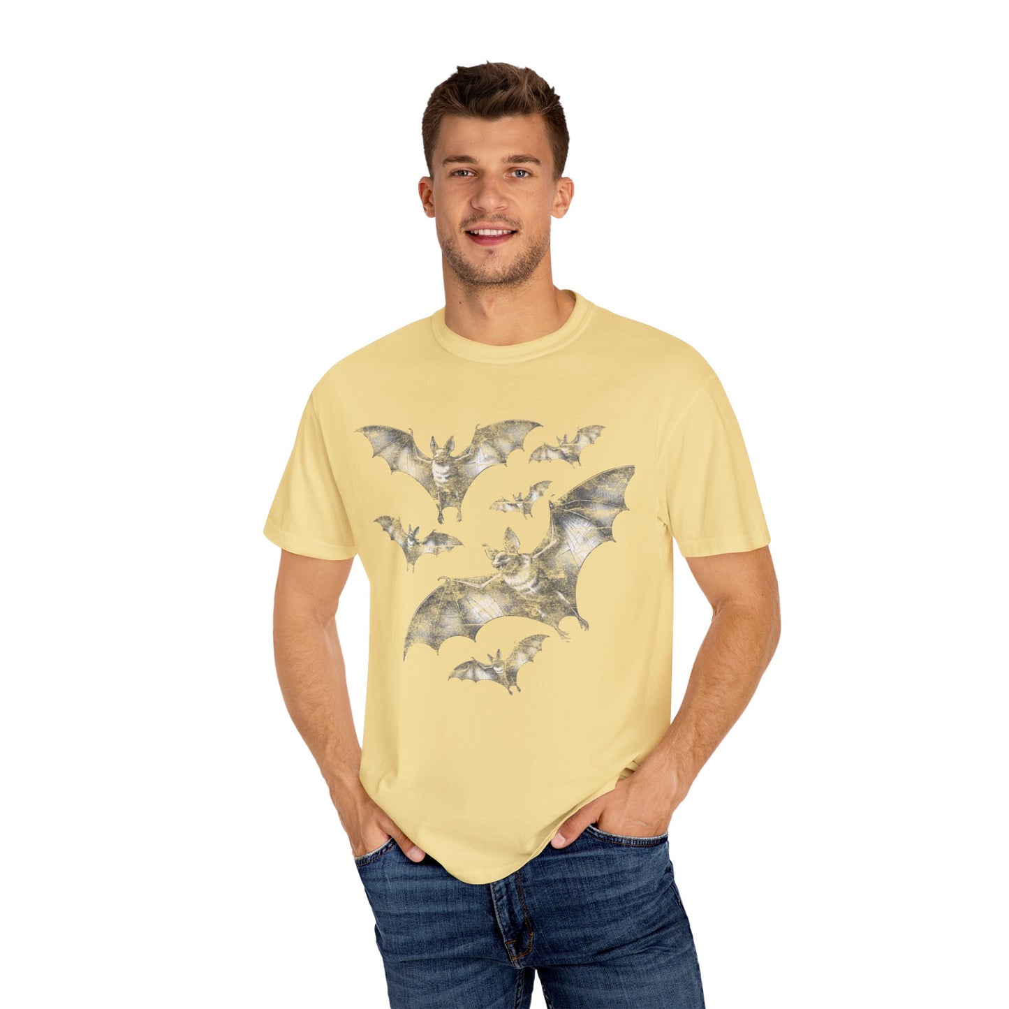 Bat Retro Goth TShirt Vintage Grunge Style Bat Shirt For Halloween Party Spooky Vibes Witchy Dark Academia Comfort Colors Oversized Shirt T-Shirt Printify Butter S