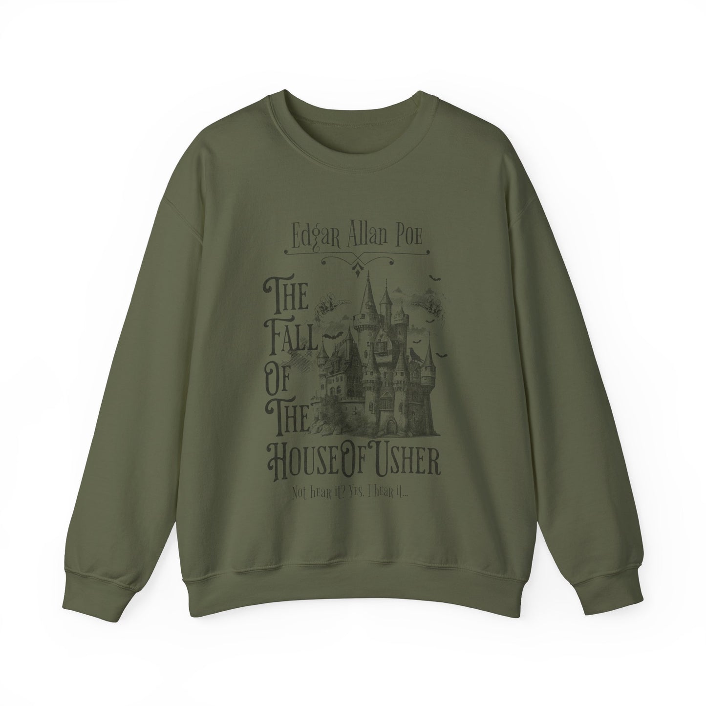 Edgar Allan Poe Sweatshirt Fall Of The House Of Usher Dark Academia Book Lover Gift Haunting Poetry Gothic Horror Merch Gift For Teacher Sweatshirt Printify S Military Green