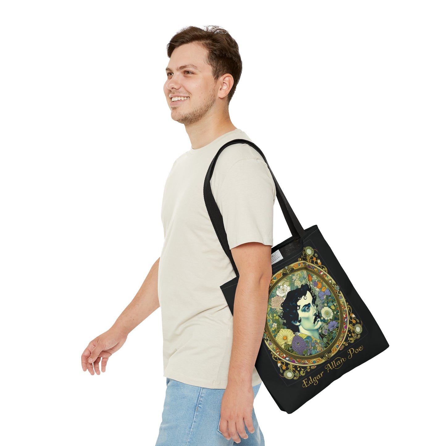 Edgar Allan Poe Tote Bag, Night Garden Botanical Shoulder Bag, Book, Library, Grocery, Travel Bag, Dark Academia, Bookish, Bookclub Gift, Bags Printify
