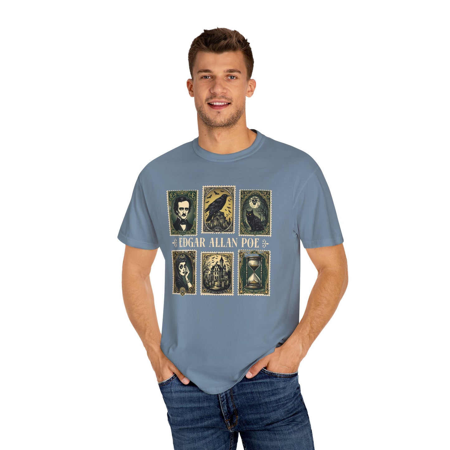 Edgar Allan Poe T-Shirt Gothic Graphic Tee The Raven Nevermore Quote Horror Literature Shirt Dark Academia Aesthetic Halloween Party Gift