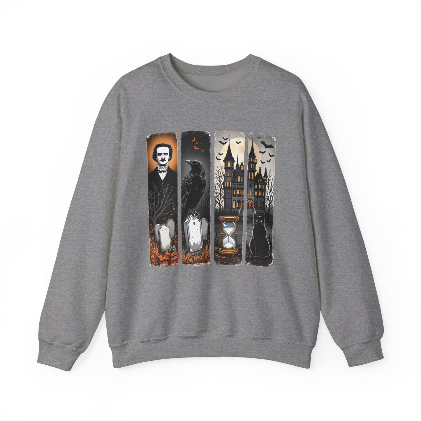 Edgar Allan Poe Sweatshirt The Raven Nevermore Gothic Horror Sweater Dark Academia Macabre Halloween Gift for Book Lovers Birthday Christmas Sweatshirt Printify Graphite Heather S