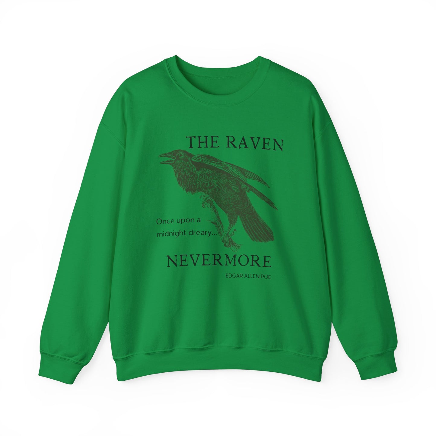 Halloween Vintage The Raven Sweatshirt, Spooky Season Sweater, Trick or Treating Shirt, Halloween Party, Edgar Allen Poe, Nevermore, Gothic Sweatshirt Printify S Irish Green