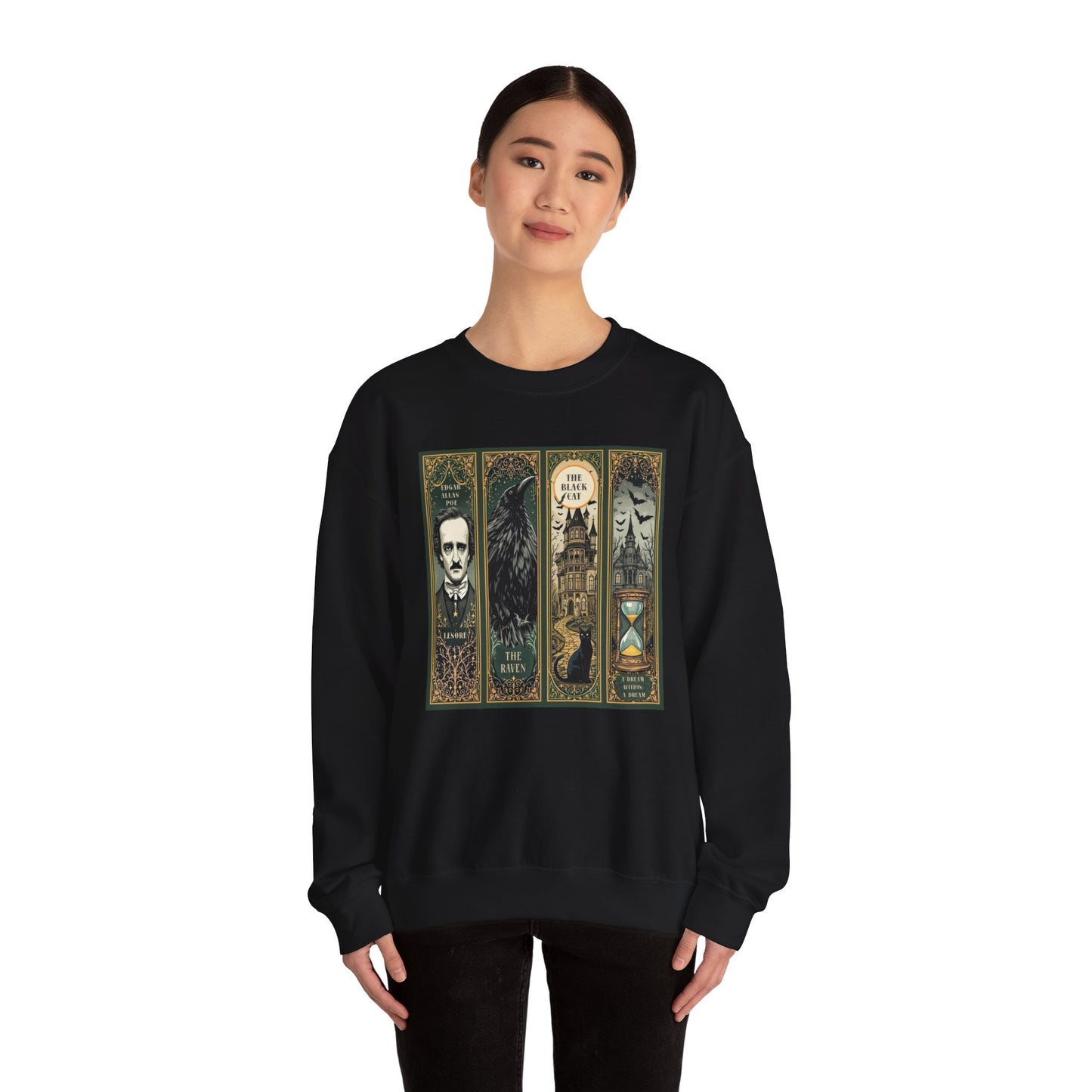 Edgar Allan Poe Sweatshirt The Raven Nevermore Gothic Horror Sweater Dark Academia Macabre Halloween Gift for Book Lovers Birthday Christmas Sweatshirt Printify
