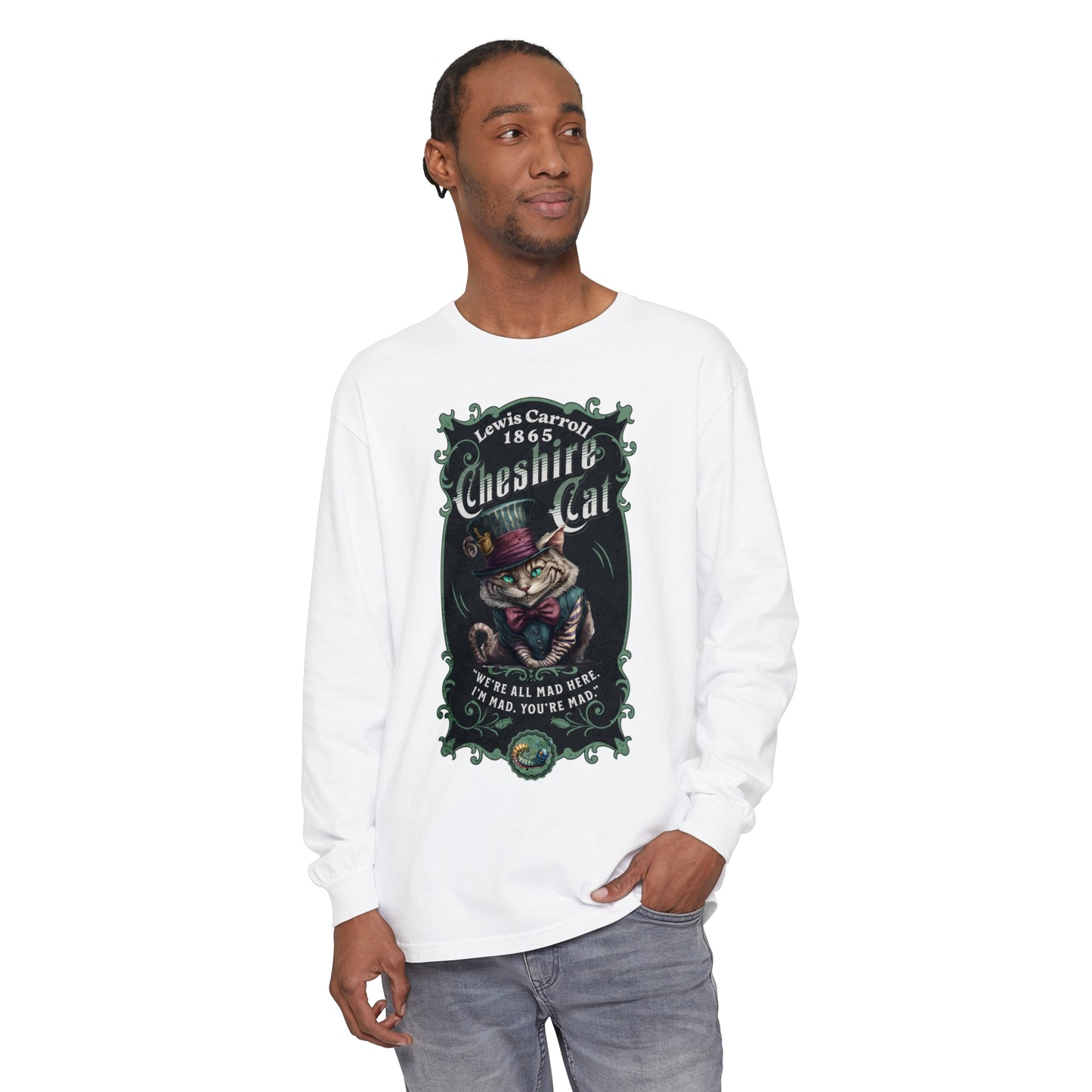 Cheshire Cat Long Sleeve Shirt, Alice in Wonderland, Lewis Carroll Dark Academia TShirt Mad Hatter Tea Party Bookish Book Lover Booktok Gift Long-sleeve Printify