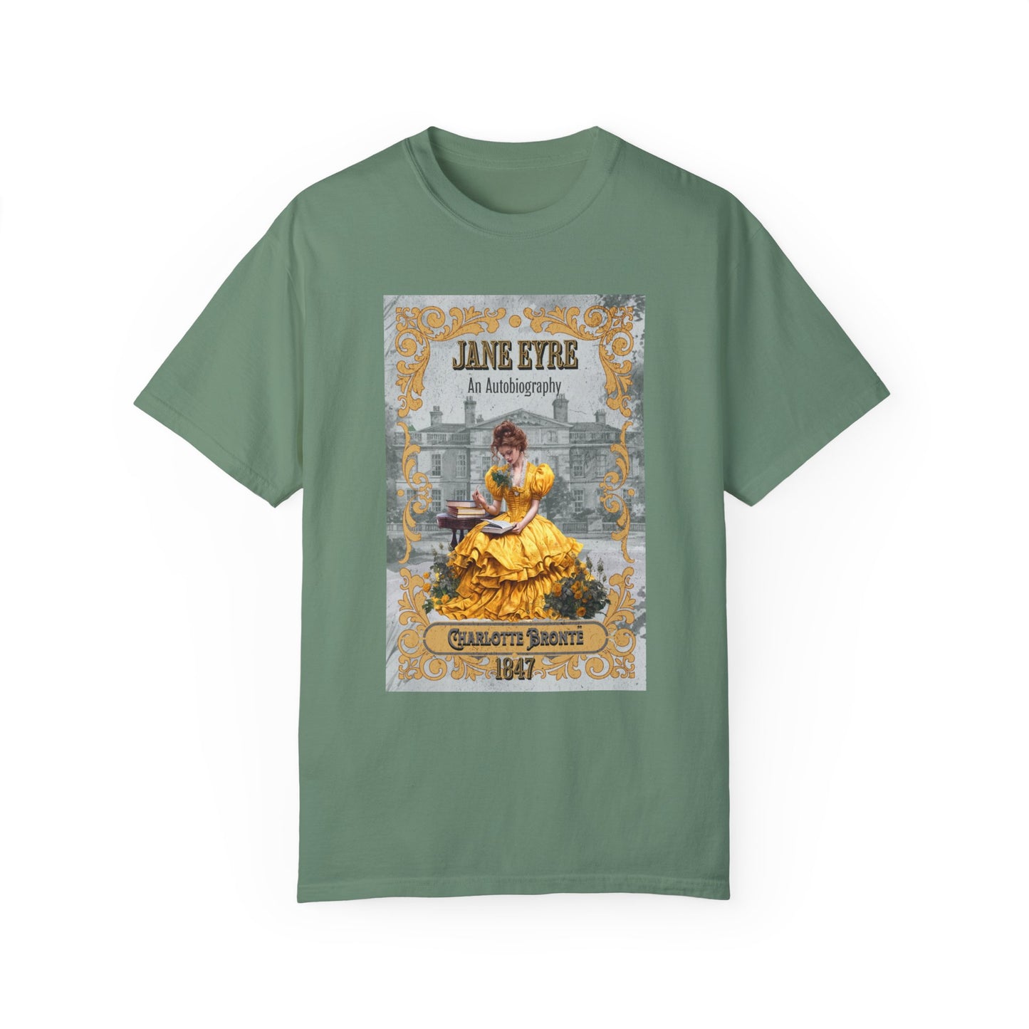 Jane Eyre T-shirt, Charlotte Brontë Historical Romance Comfort Colors Tee, Bookish Literary Brontë Sisters Fan Art Gift for Her, Bookclub T-Shirt Printify Light Green S