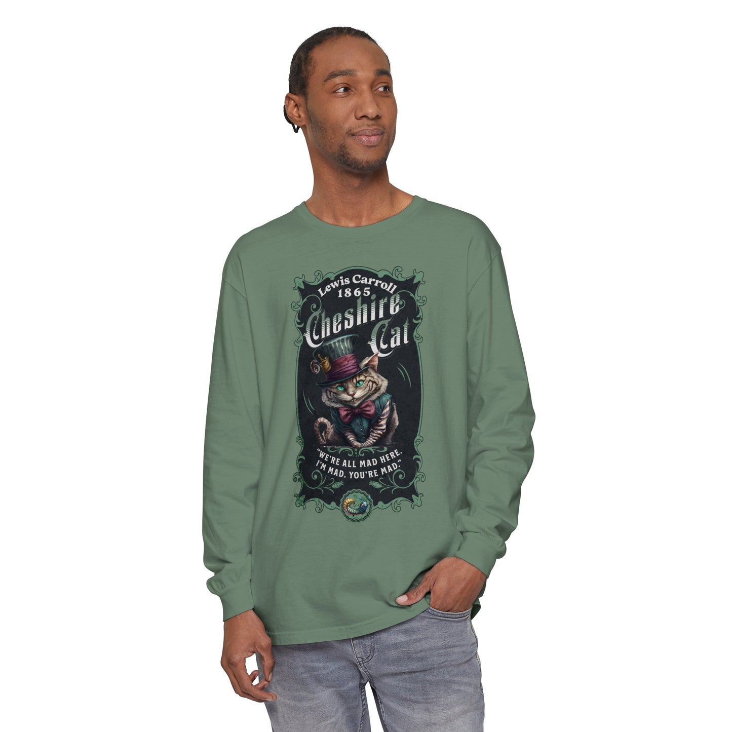 Cheshire Cat Long Sleeve Shirt, Alice in Wonderland, Lewis Carroll Dark Academia TShirt Mad Hatter Tea Party Bookish Book Lover Booktok Gift Long-sleeve Printify