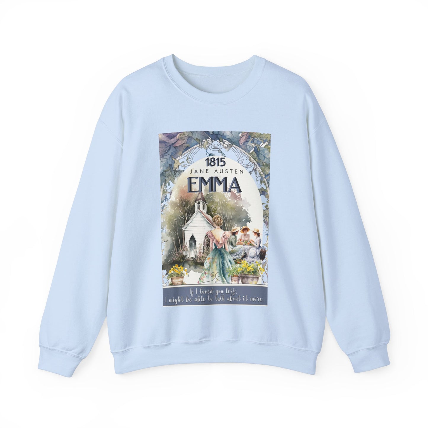 Jane Austen Sweatshirt, Emma Historical Romance Sweater, Bookish Literary Jane Austen Fan Art Gift, Gift for Her, Bookclub Shirt Sweatshirt Printify S Light Blue