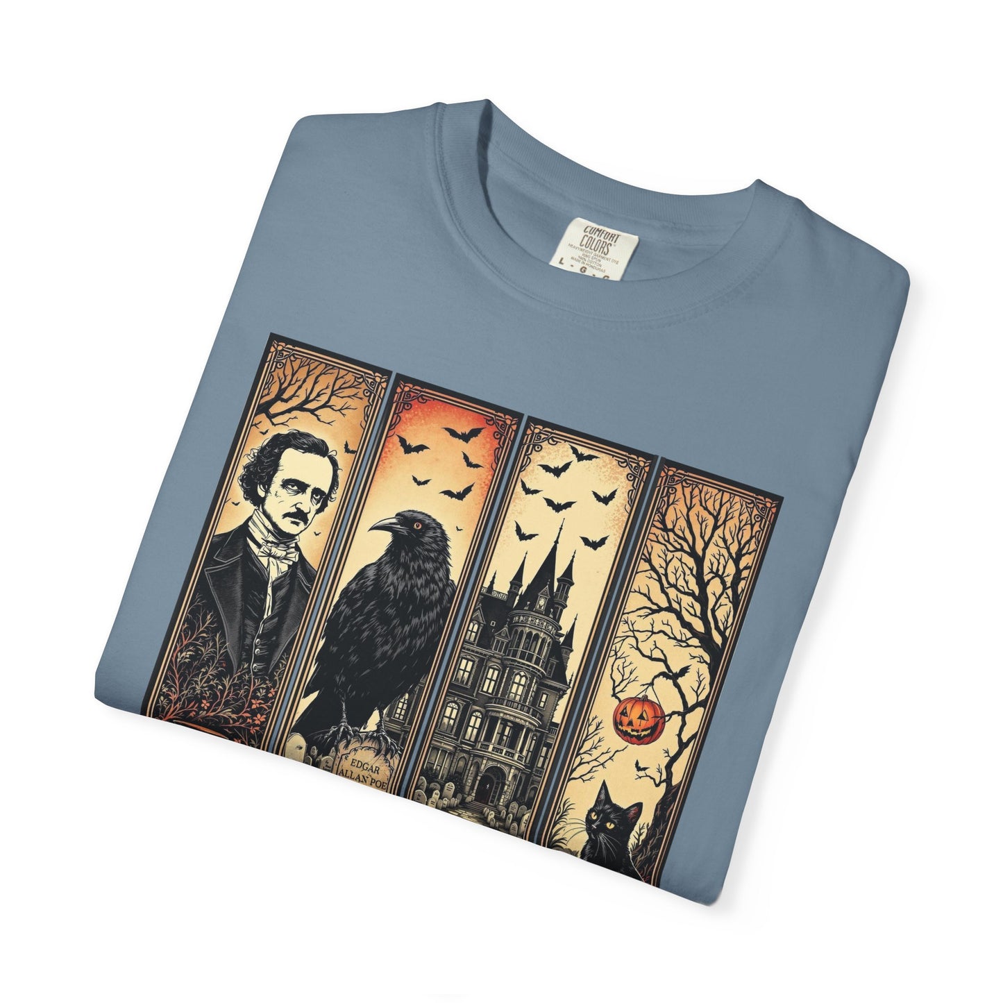 Edgar Allan Poe T-Shirt Gothic Graphic Tee The Raven Nevermore Quote Horror Literature Shirt Dark Academia Aesthetic Halloween Party Gift