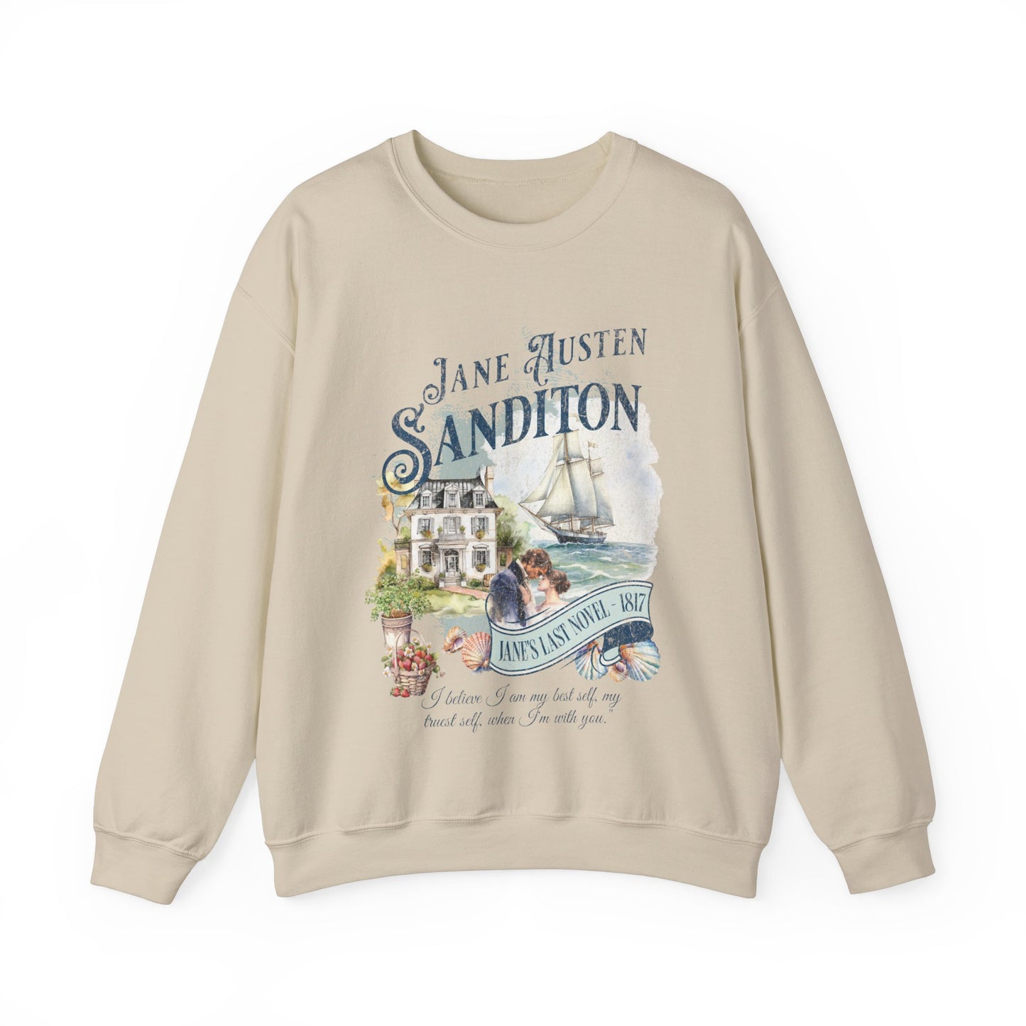 Jane Austen Sweatshirt, Sanditon Historical Romance, Bookish Literary Gift, Jane Austen Fan Art Shirt, Gift for Her, Gift for Readers, Sweatshirt Printify S Sand
