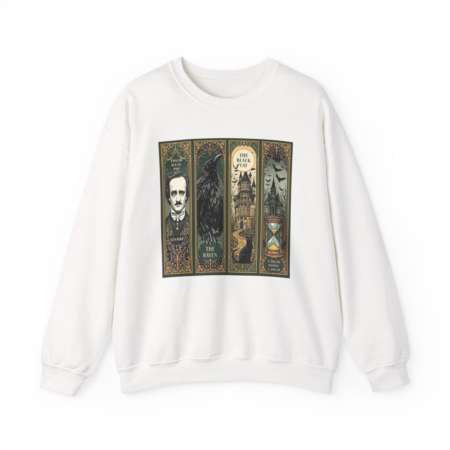 Edgar Allan Poe Sweatshirt The Raven Nevermore Gothic Horror Sweater Dark Academia Macabre Halloween Gift for Book Lovers Birthday Christmas Sweatshirt Printify White S