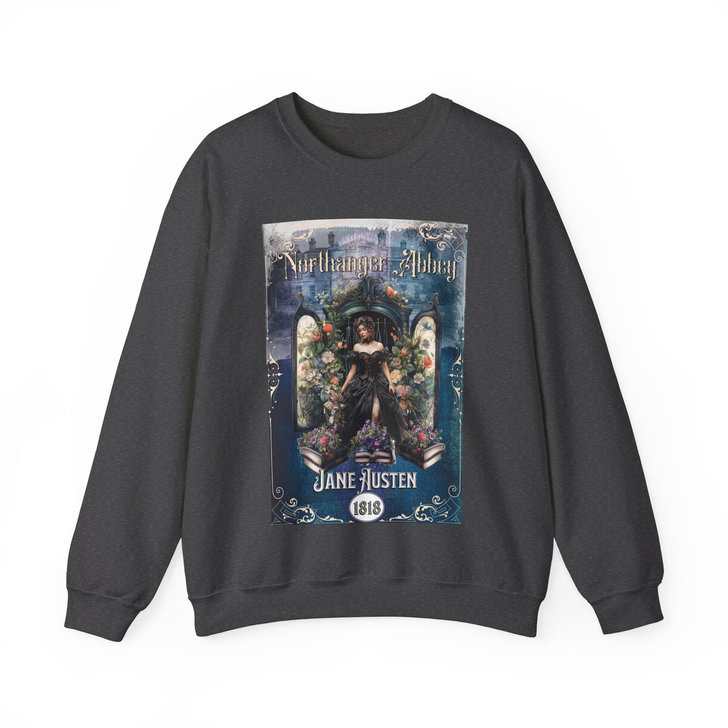 Jane Austen Sweatshirt, Northanger Abbey Historical Romance Sweater, Bookish Literary Jane Austen Fan Art Gift, Gift for Her, Bookclub Shirt Sweatshirt Printify S Dark Heather