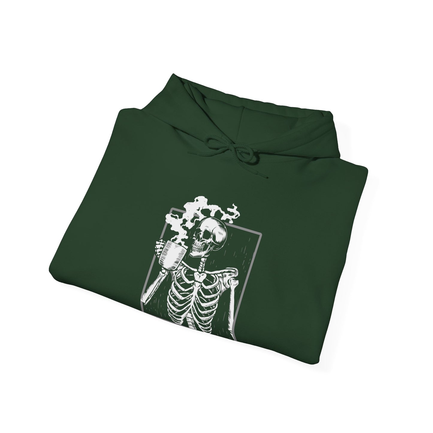 Halloween Skeleton Hoodie, Funny Coffee Drinking Skeleton, Spooky Season Sweater, Trick or Treating Shirt, Warm Halloween Party Hoodie Hoodie Printify