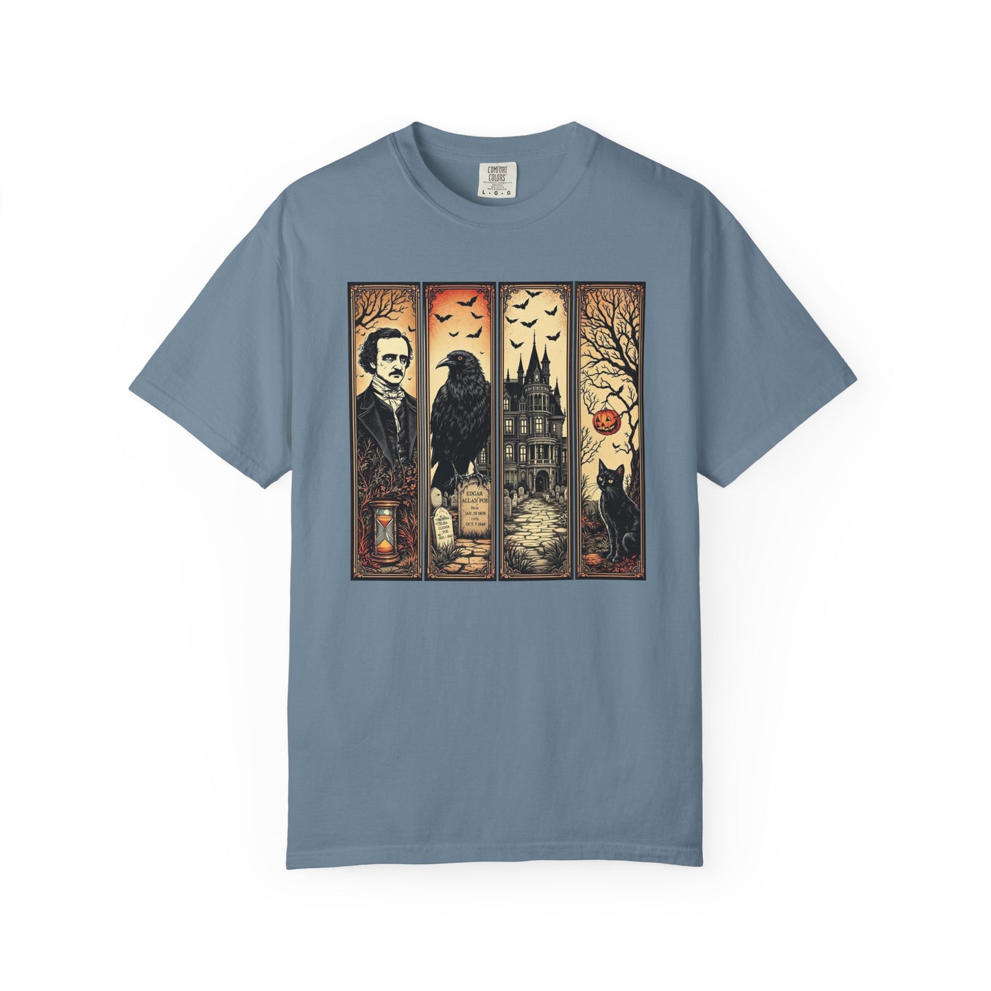 Edgar Allan Poe T-Shirt Gothic Graphic Tee The Raven Nevermore Quote Horror Literature Shirt Dark Academia Aesthetic Halloween Party Gift T-Shirt Printify Ice Blue S
