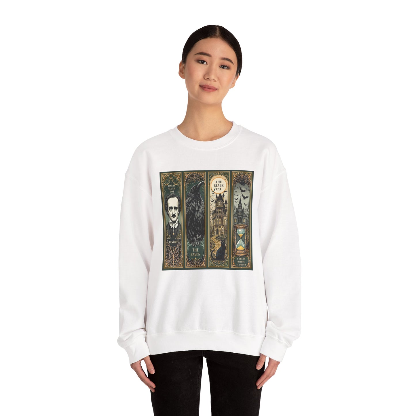 Edgar Allan Poe Sweatshirt The Raven Nevermore Gothic Horror Sweater Dark Academia Macabre Halloween Gift for Book Lovers Birthday Christmas Sweatshirt Printify