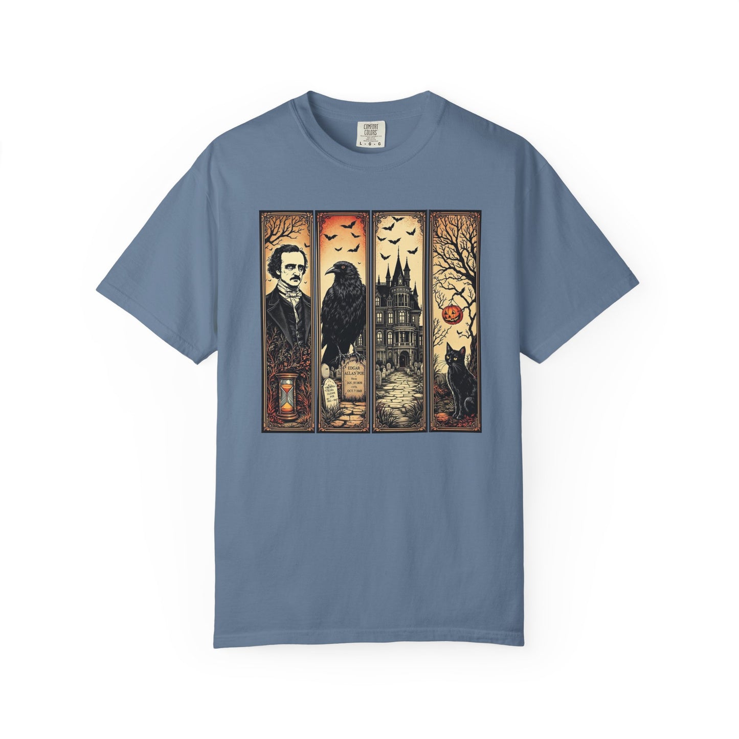 Edgar Allan Poe T-Shirt Gothic Graphic Tee The Raven Nevermore Quote Horror Literature Shirt Dark Academia Aesthetic Halloween Party Gift T-Shirt Printify Blue Jean S