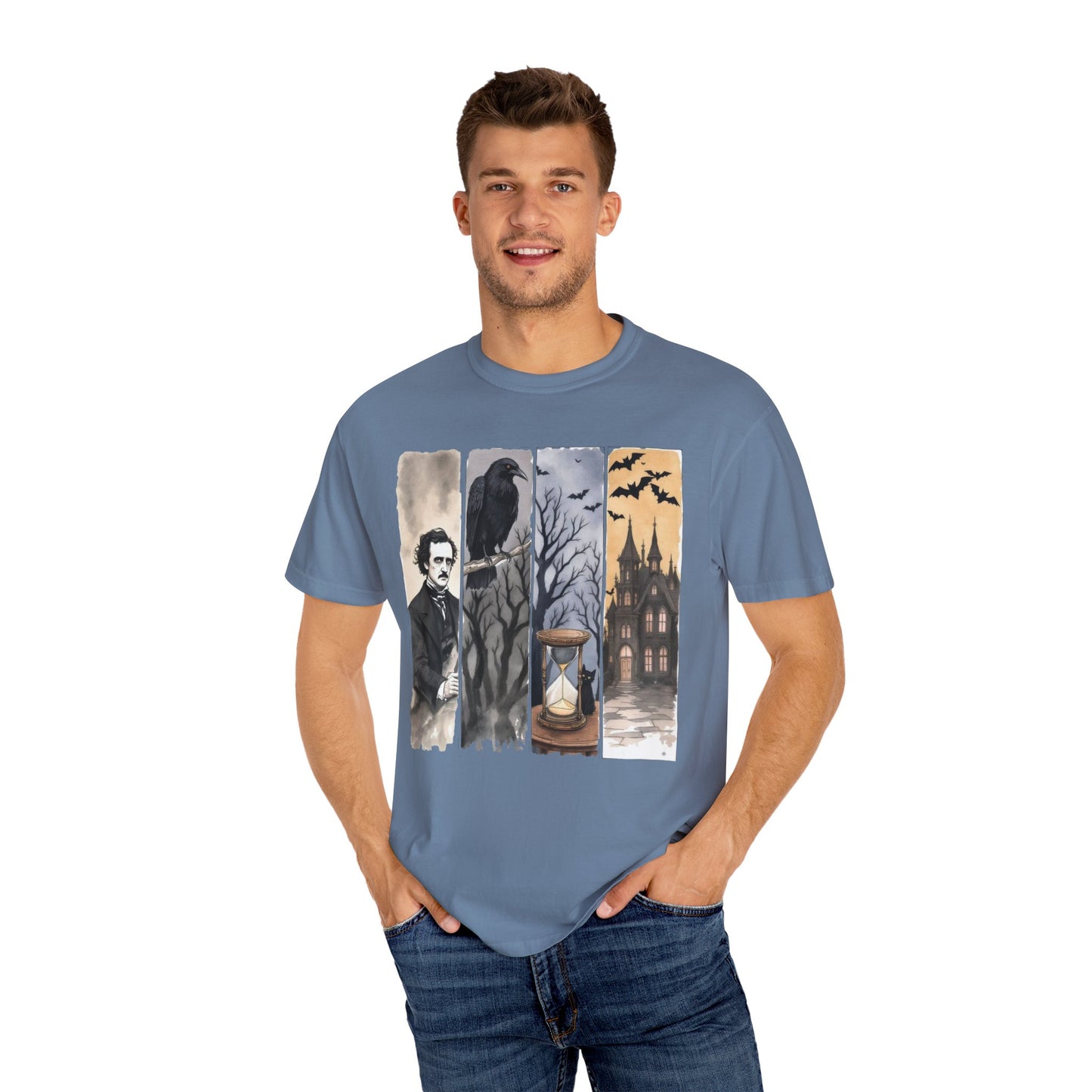 Edgar Allan Poe T-Shirt Gothic Graphic Tee The Raven Nevermore Quote Horror Literature Shirt Dark Academia Aesthetic Halloween Party Gift