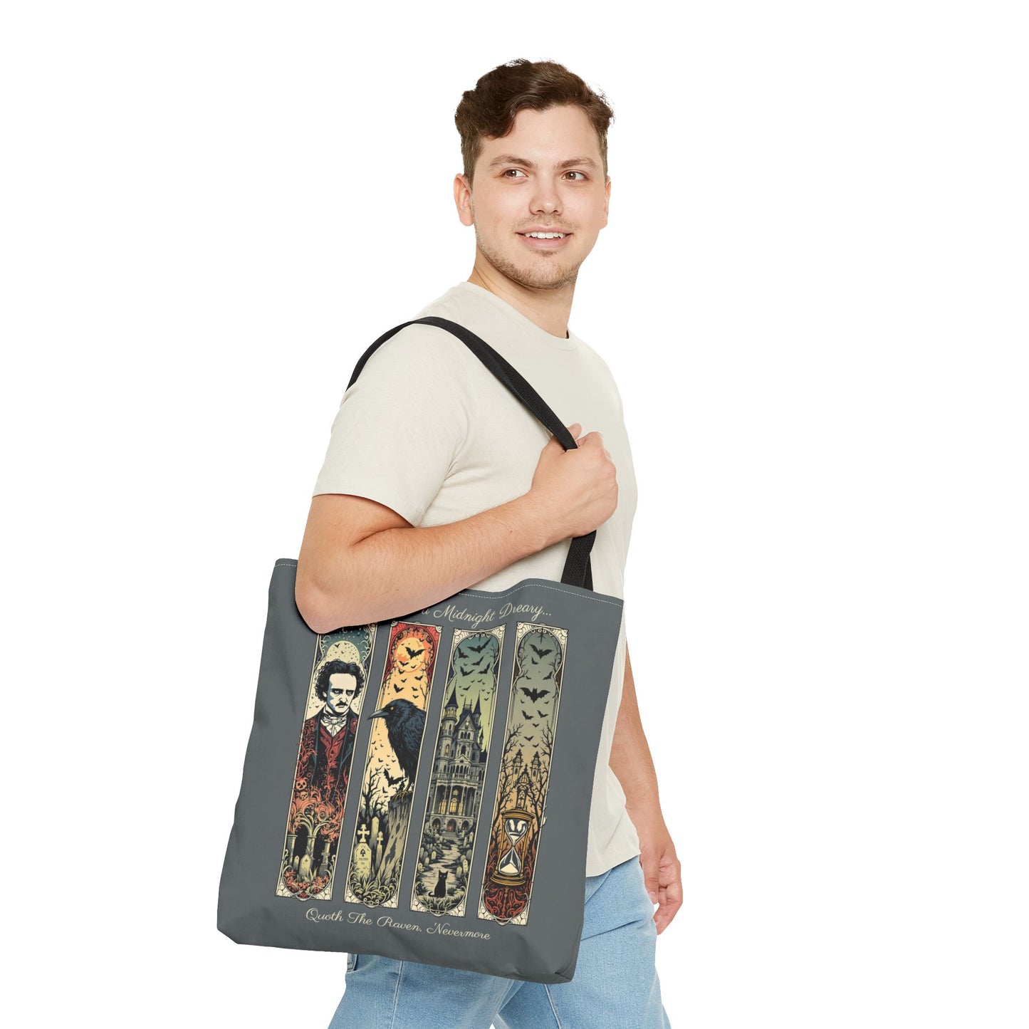 Edgar Allan Poe Tote Bag Gothic Literary Gift for Book Lover Dark Academia Macabre Accessory Halloween Tote Fall School Bag for Poetember Bags Printify