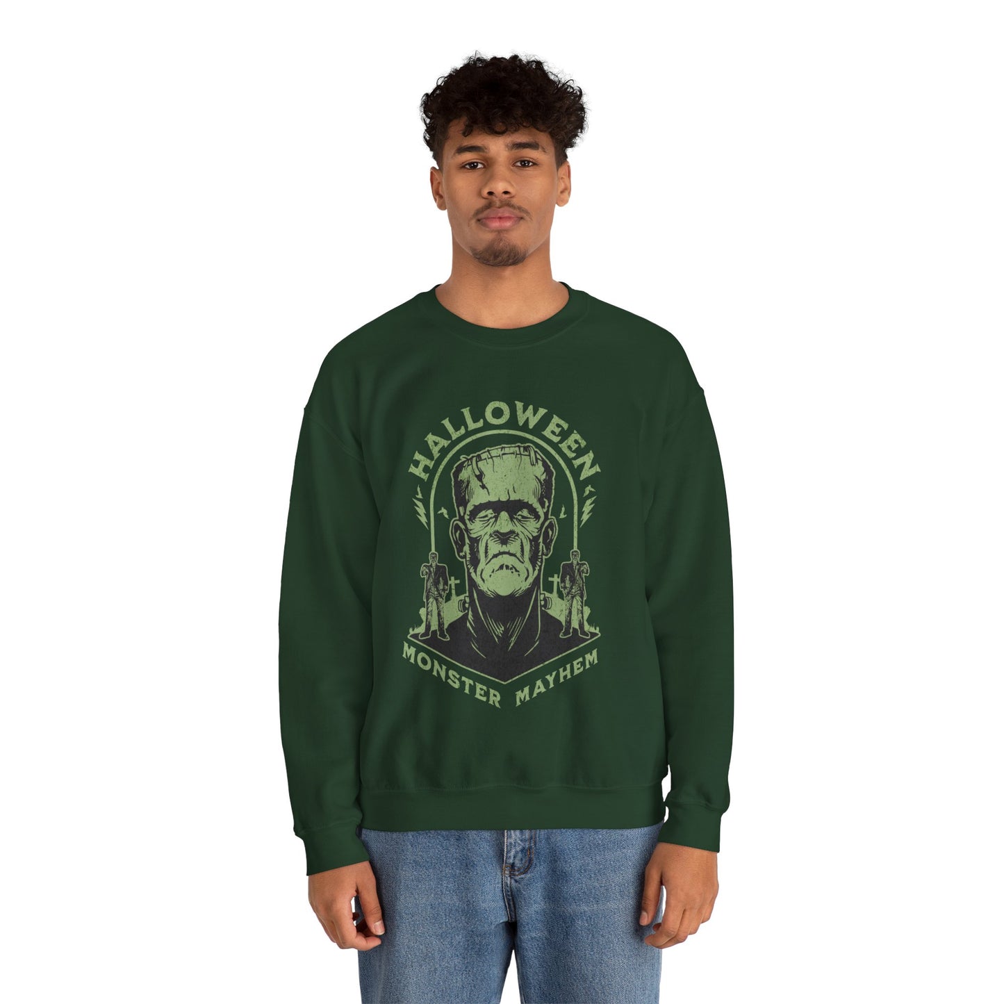 Vintage Halloween Frankenstein Monster Graphic Sweatshirt, Creepy Spooky Book Lover Gift, Horror Movie, Fall Festival Party Sweater. Sweatshirt Printify