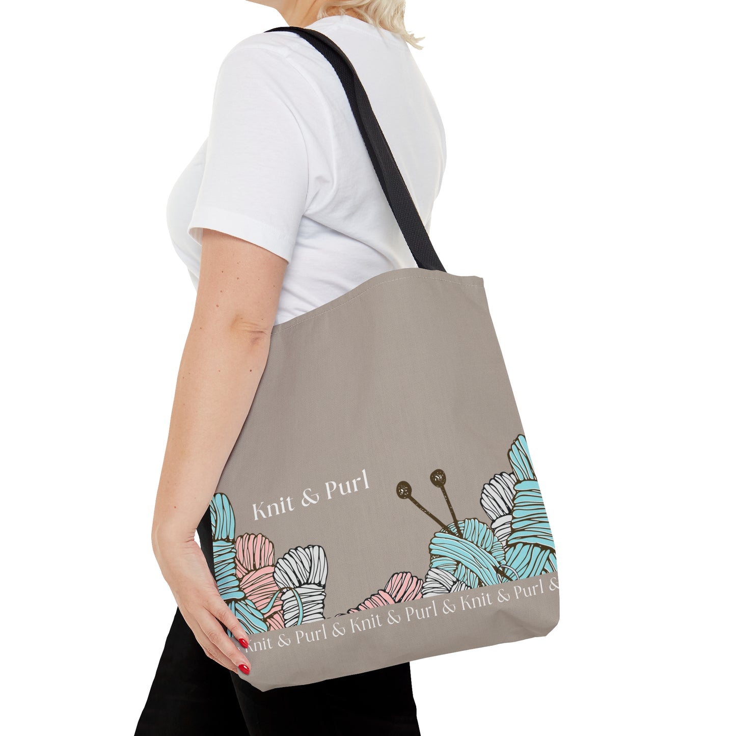 Knit & Purl Tote Bag, Crafter Bag, Yarn Storage Bag, Knitting Project Bag, Crochet Project Bag, Craft Project Tote Bag Bags Printify