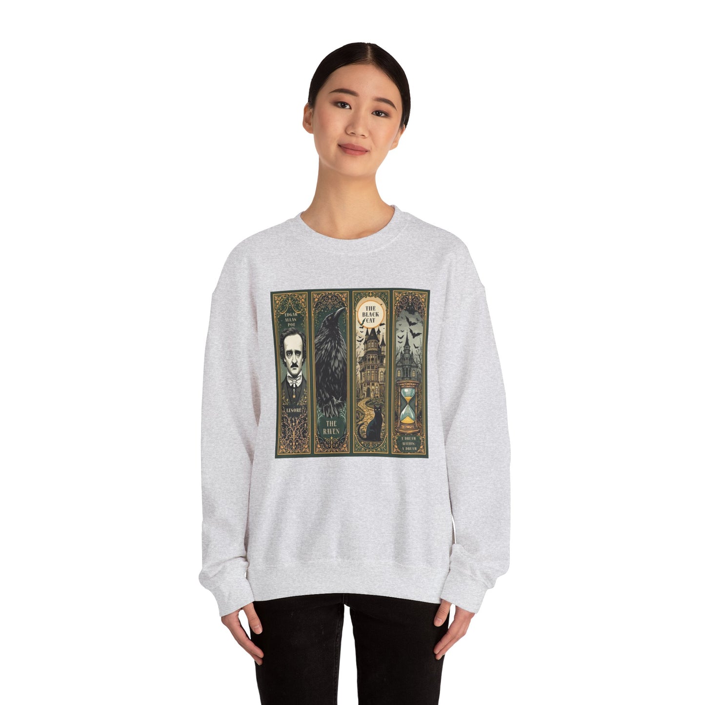 Edgar Allan Poe Sweatshirt The Raven Nevermore Gothic Horror Sweater Dark Academia Macabre Halloween Gift for Book Lovers Birthday Christmas Sweatshirt Printify