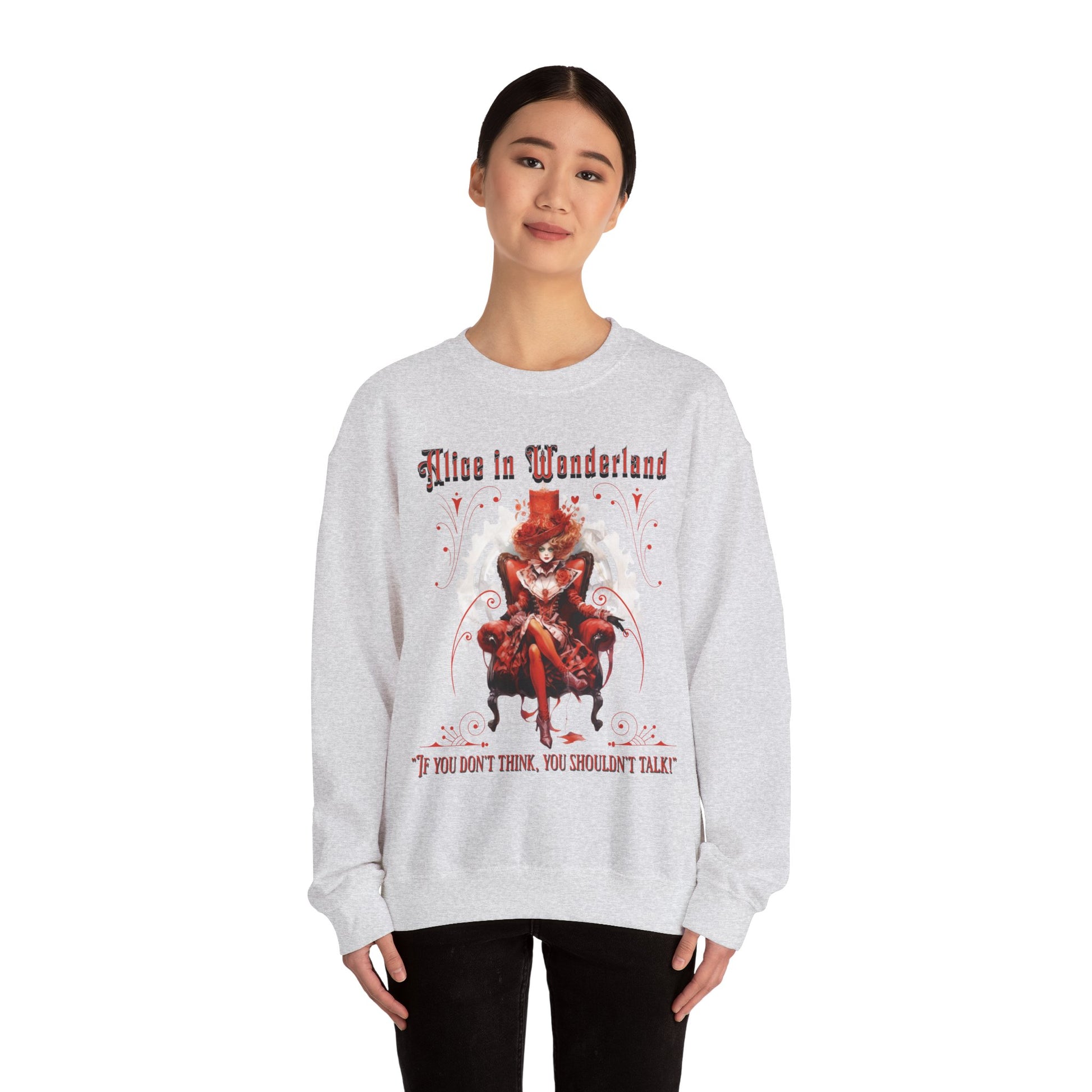 Queen of Hearts Sweatshirt, Alice In Wonderland Lewis Carroll Whimsigoth Academia Sweater Mad Hatter Tea Party Tee Bookish Booktok Gift Sweatshirt Printify