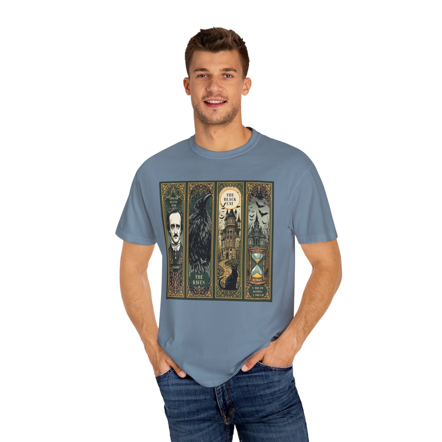 Edgar Allan Poe T-Shirt Gothic Graphic Tee The Raven Nevermore Quote Horror Literature Shirt Dark Academia Aesthetic Halloween Party Gift