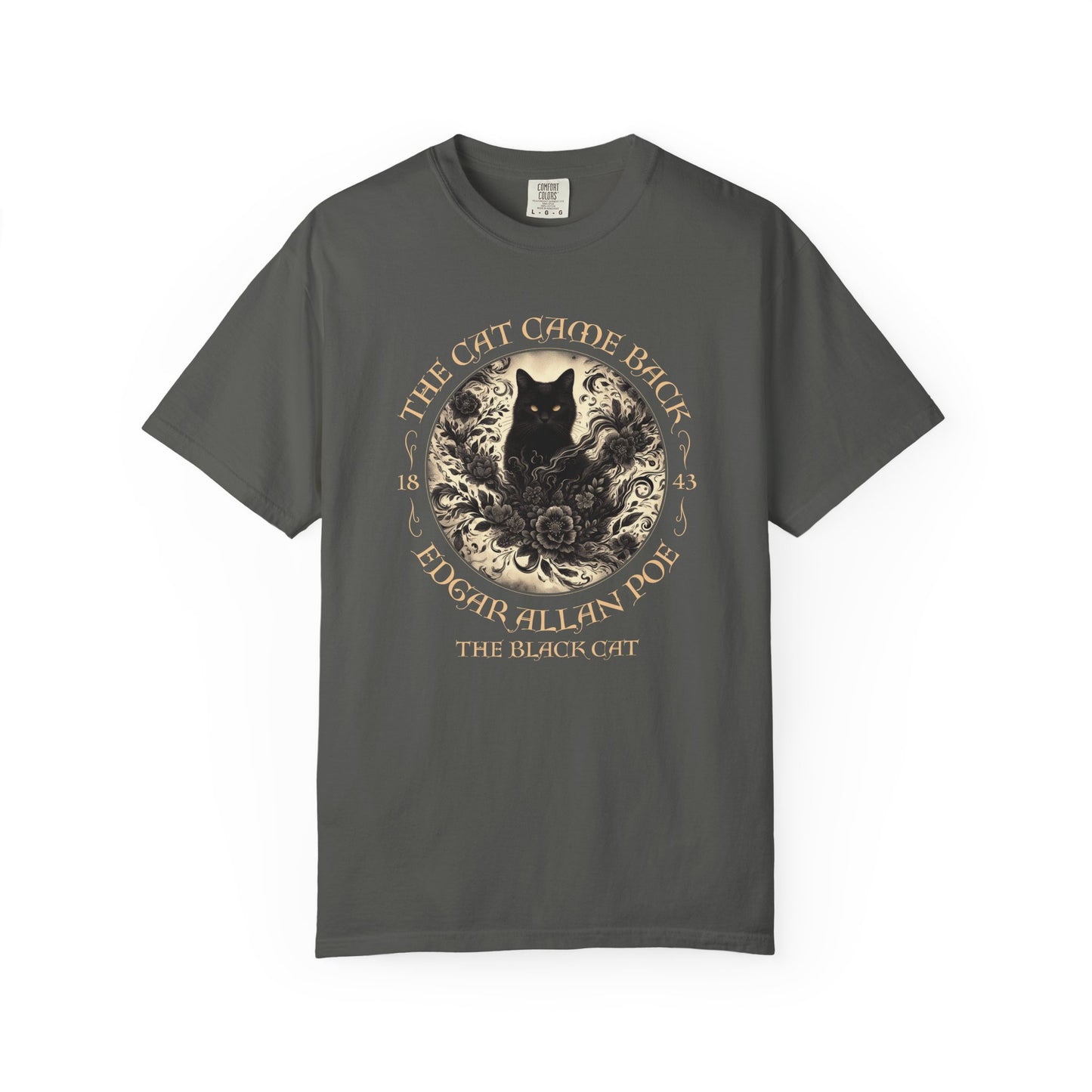 Gothic Cat TShirt Edgar Allan Poe The Black Cat Dark Academia Cottagecore Aesthetic Book Lover Gift Haunting Apparel Halloween Fall Tee T-Shirt Printify Pepper S