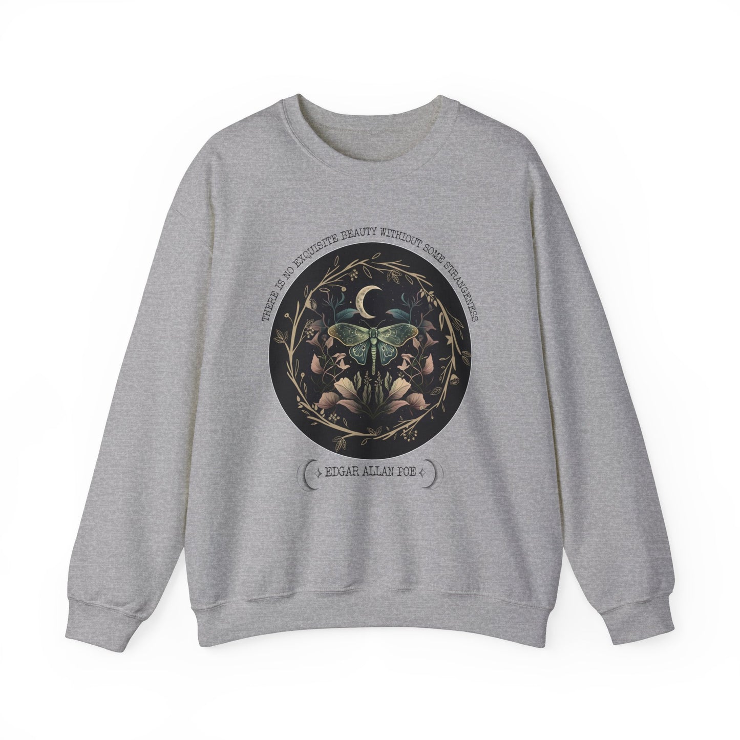 Edgar Allan Poe, Fairycore Night Garden Sweatshirt, Book Lover, Haunting Gothic Botanical Gift, Light, Dark Academia, Literature Sweater Sweatshirt Printify S Sport Grey