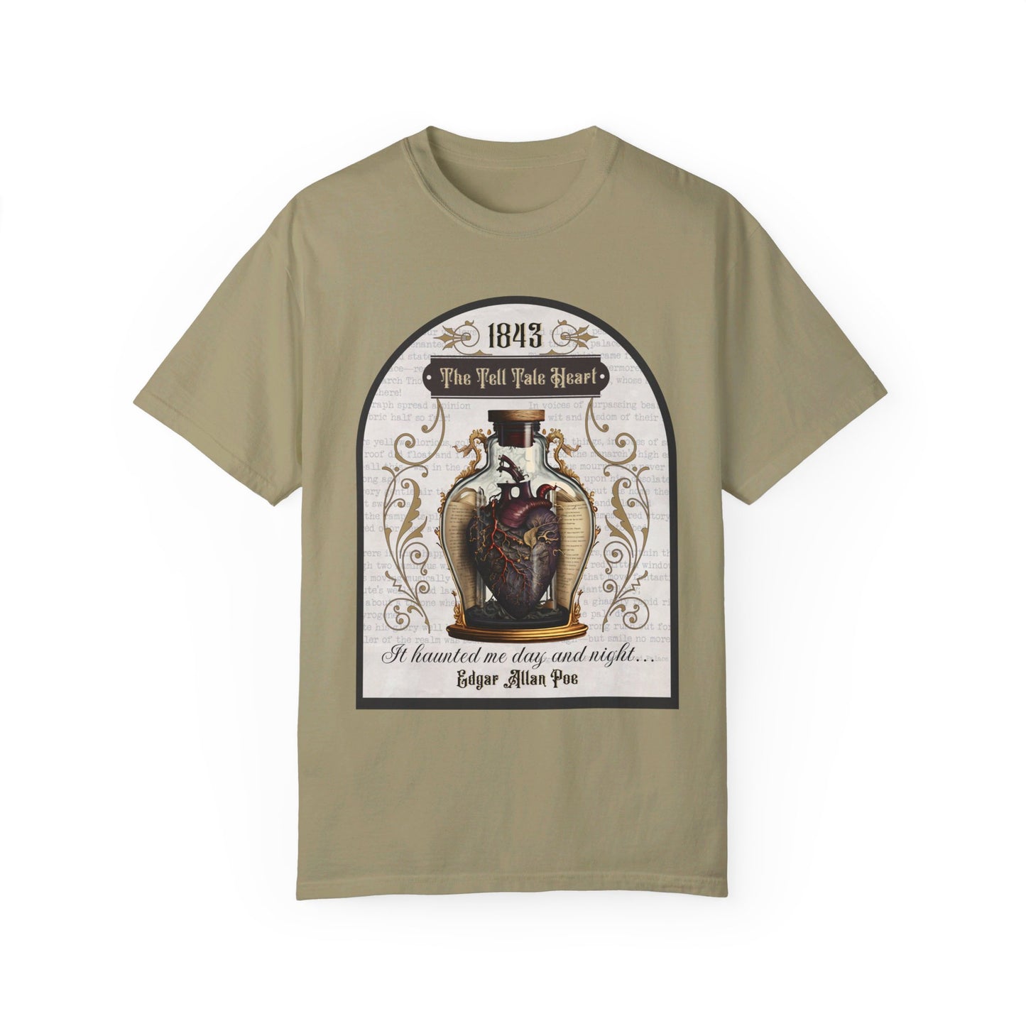Edgar Allan Poe Shirt, The Tell Tale Heart Tee, Book, Reading Lover Shirt, Halloween, Gothic, Light Academia Gifts, Comfort Colours TShirt T-Shirt Printify Khaki S