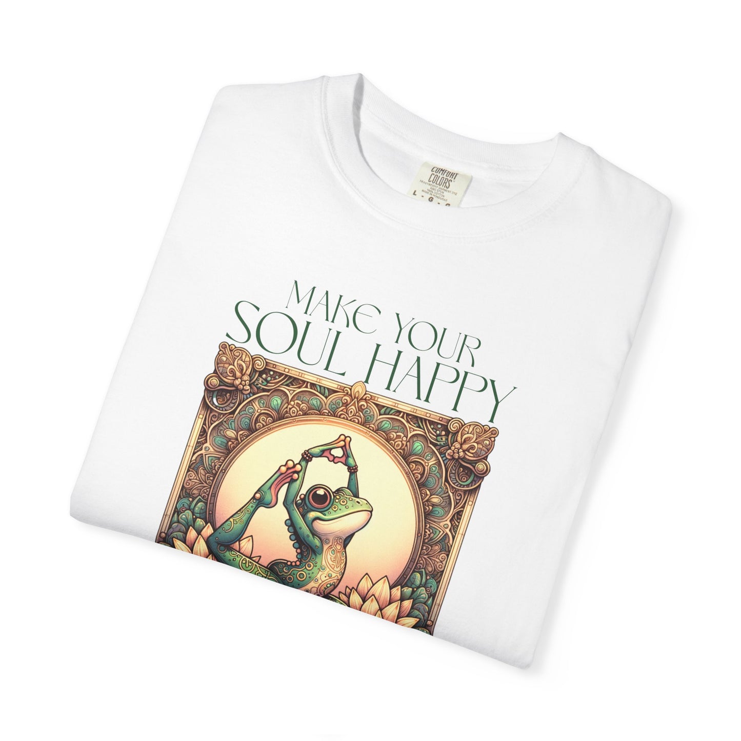 Green Yoga Frog Make Your Soul Happy Unisex T-Shirt, Casual Wear, Highlander Fan Gift, T-Shirt Printify