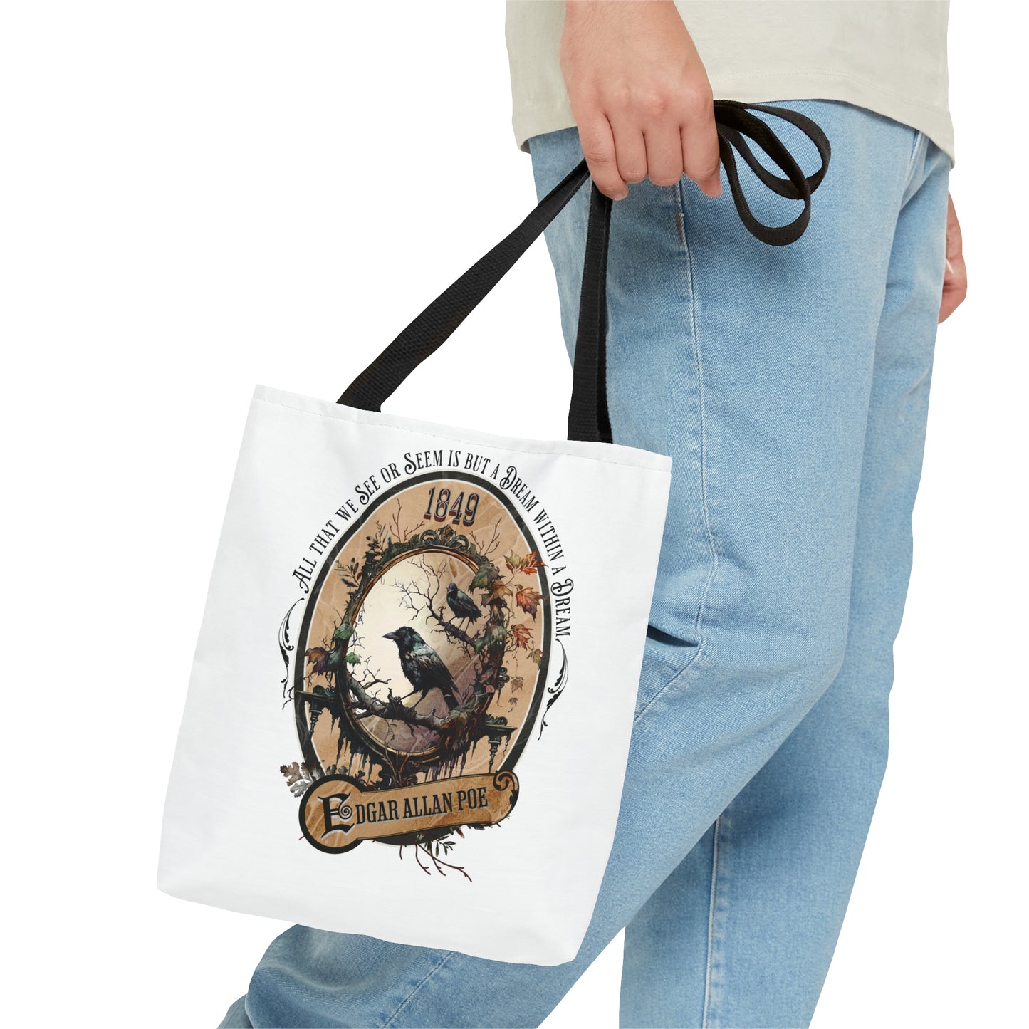 Edgar Allan Poe Tote Bag, Dream Within A Dream Vintage Poetry Lover Shoulder Bag, Dark Academia, Literary, Bookish, Bookclub Gift, Fall Gift Bags Printify