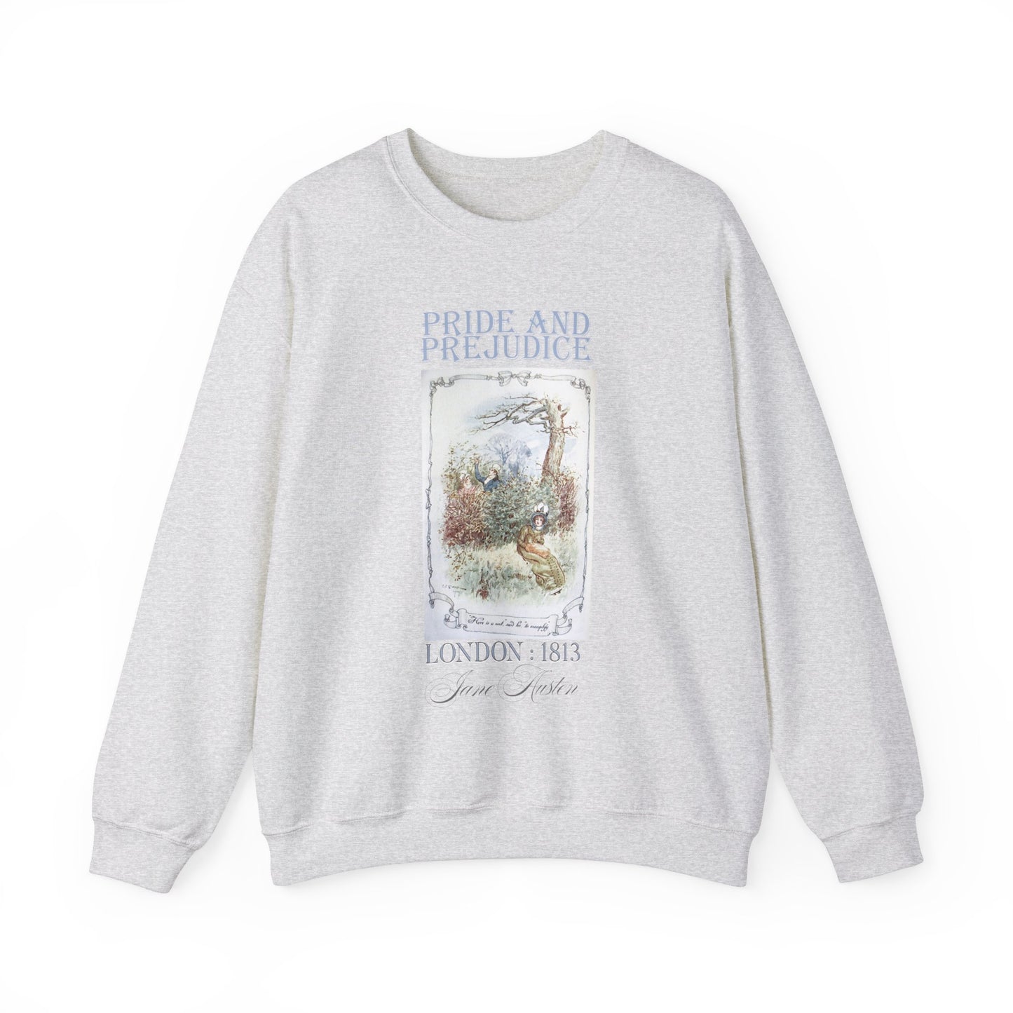 Jane Austen Sweatshirt, Pride & Prejudice Historical Romance Sweater, Bookish Literary Jane Austen Fan Art Gift for Her, Bookclub Shirt Sweatshirt Printify S Ash