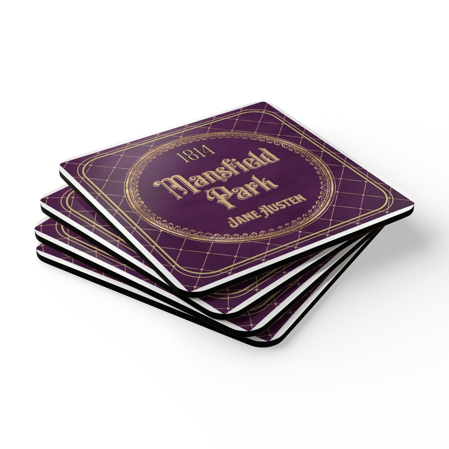 Jane Austen Coffee Mug Coasters, Mansfield Park Historical Romance Home Decor, Bookish Bookclub Literary Set of 4 Fan Art Gifts for Her, Home Decor Printify