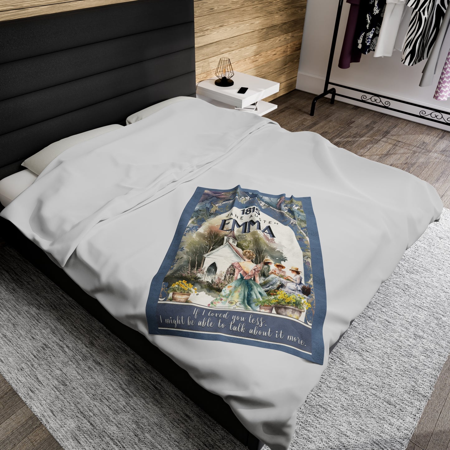 Jane Austen Plush Throw Blanket, Emma Historical Romance Gift, Bookish Literary Jane Austen Fan Art Gift, Gift for Her, Bookclub Gift All Over Prints Printify