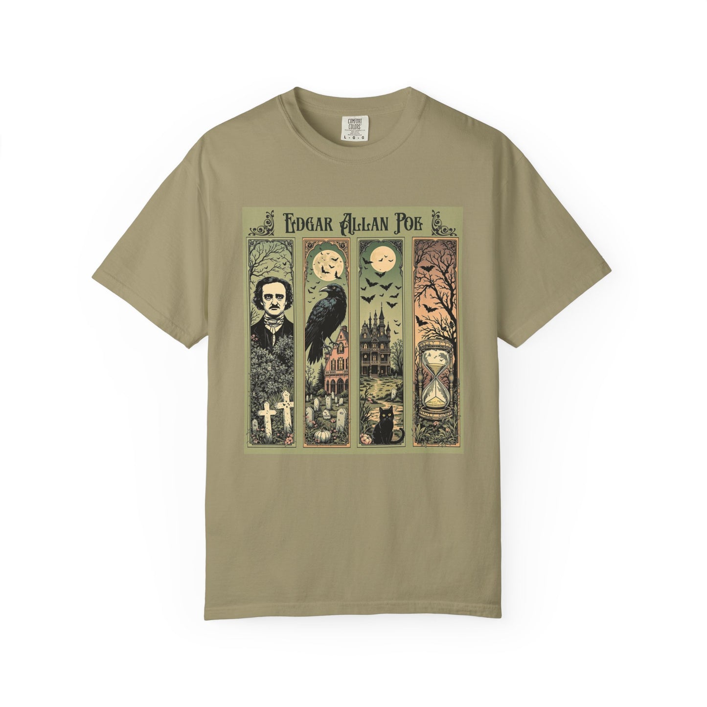 Edgar Allan Poe T-Shirt Gothic Graphic Tee The Raven Nevermore Quote Horror Literature Shirt Dark Academia Aesthetic Halloween Party Gift T-Shirt Printify Khaki S