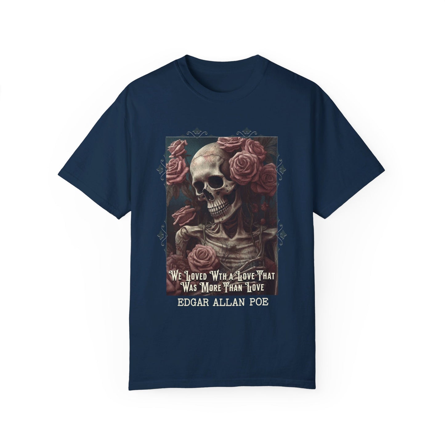 Edgar Allan Poe T-Shirt, Annabel-Lee Novel Vintage Book, Reading Lover Shirt, Halloween, Gothic, Light Academia Gift, Comfort Colours TShirt T-Shirt Printify True Navy S