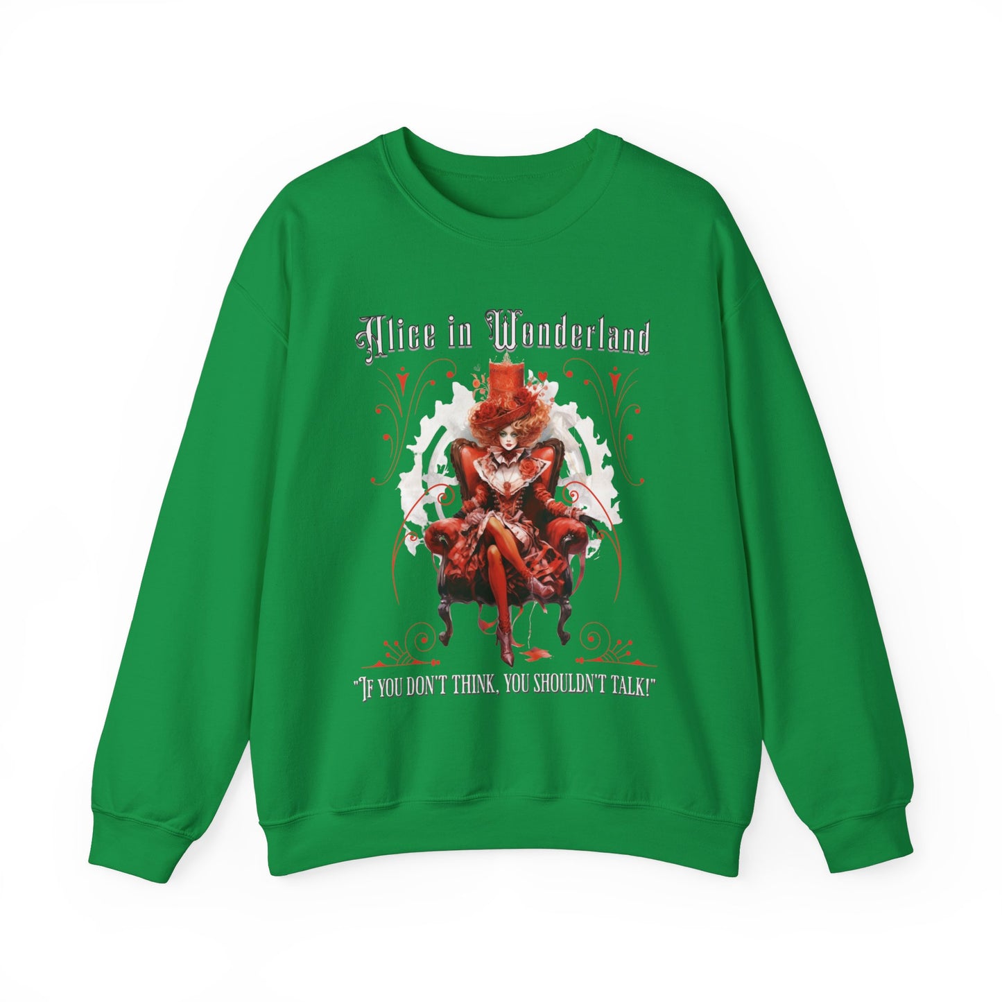 Queen of Hearts Sweatshirt, Alice In Wonderland Lewis Carroll Whimsigoth Academia Sweater Mad Hatter Tea Party Tee Bookish Booktok Gift Sweatshirt Printify S Irish Green