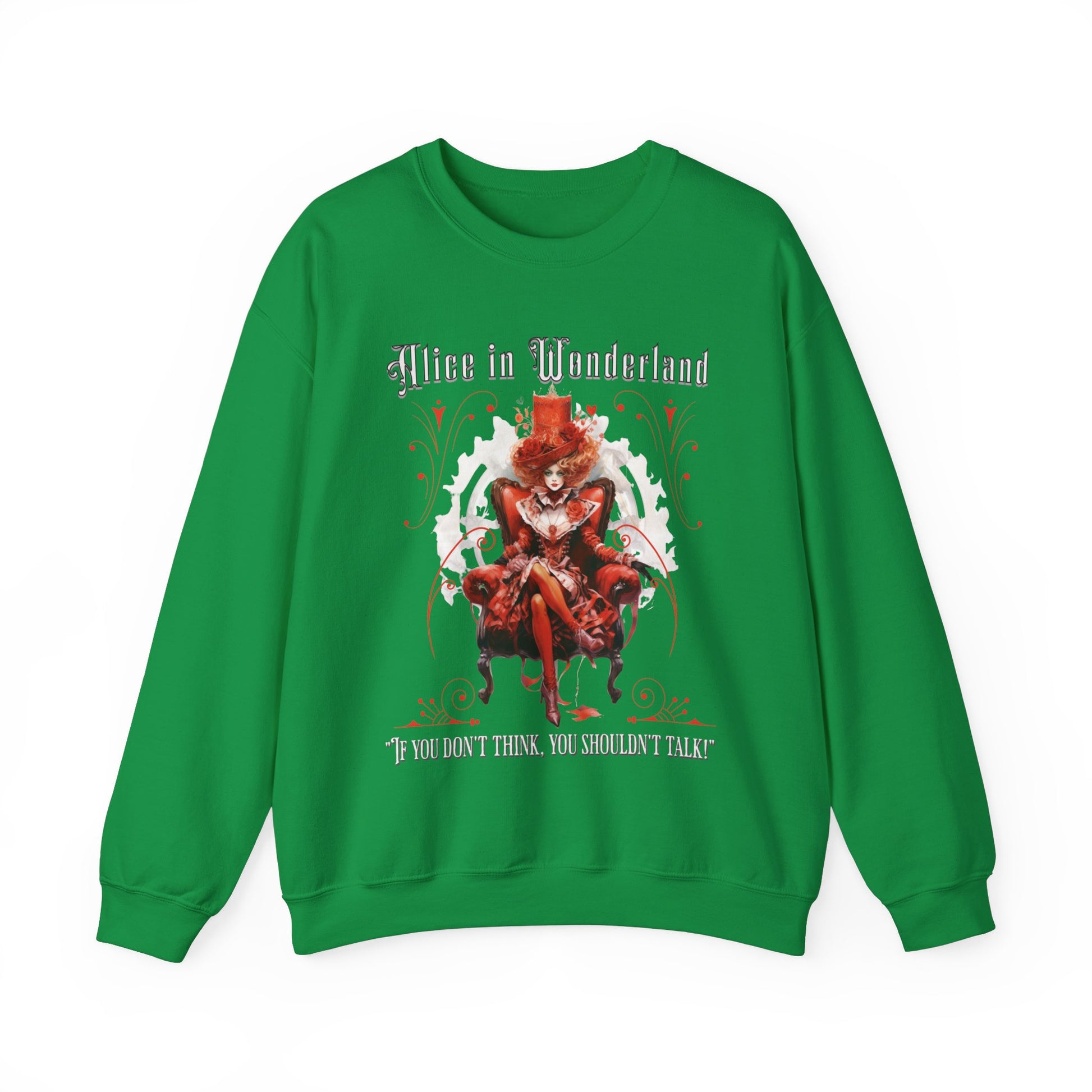 Queen of Hearts Sweatshirt, Alice In Wonderland Lewis Carroll Whimsigoth Academia Sweater Mad Hatter Tea Party Tee Bookish Booktok Gift Sweatshirt Printify S Irish Green