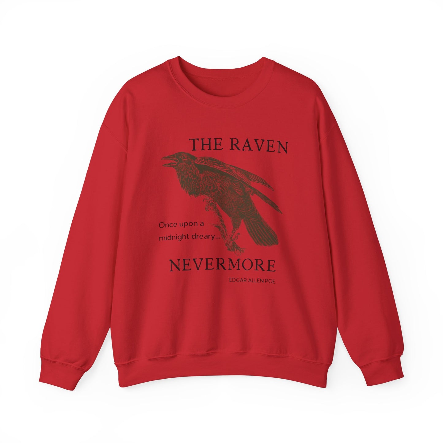 Halloween Vintage The Raven Sweatshirt, Spooky Season Sweater, Trick or Treating Shirt, Halloween Party, Edgar Allen Poe, Nevermore, Gothic Sweatshirt Printify S Red