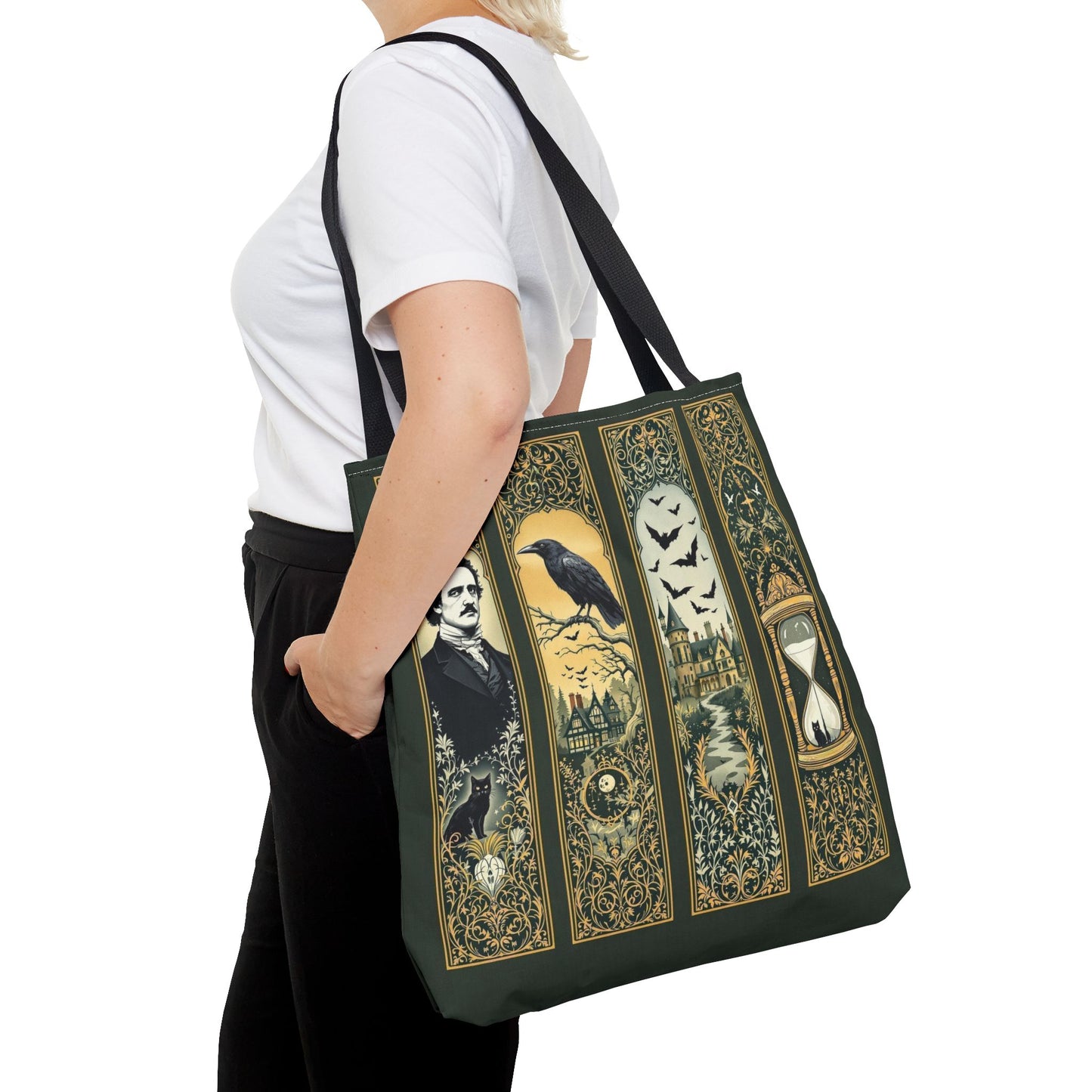 Edgar Allan Poe Tote Bag Gothic Literary Gift for Book Lover Dark Academia Macabre Accessory Halloween Tote Fall School Bag for Poetember Bags Printify