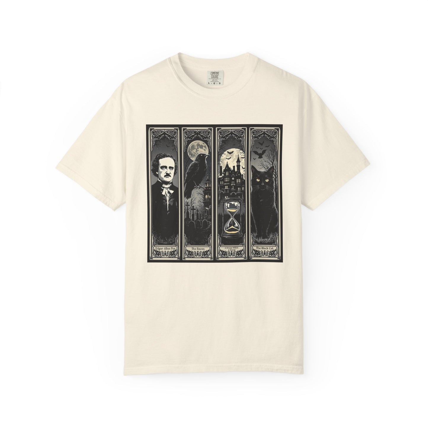 Edgar Allan Poe T-Shirt Gothic Graphic Tee The Raven Nevermore Quote Horror Literature Shirt Dark Academia Aesthetic Halloween Party Gift T-Shirt Printify Ivory S